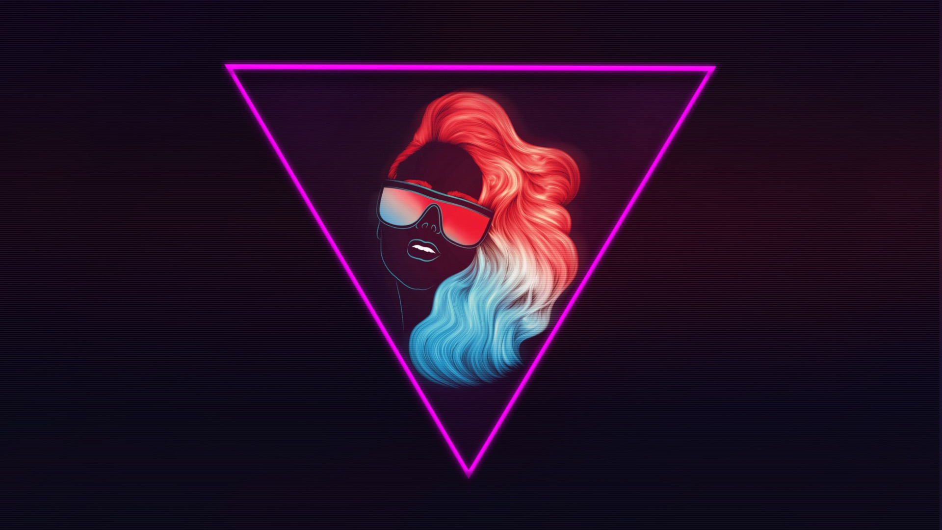 Retrowave Synth Women Neon Triangle 1920x1080