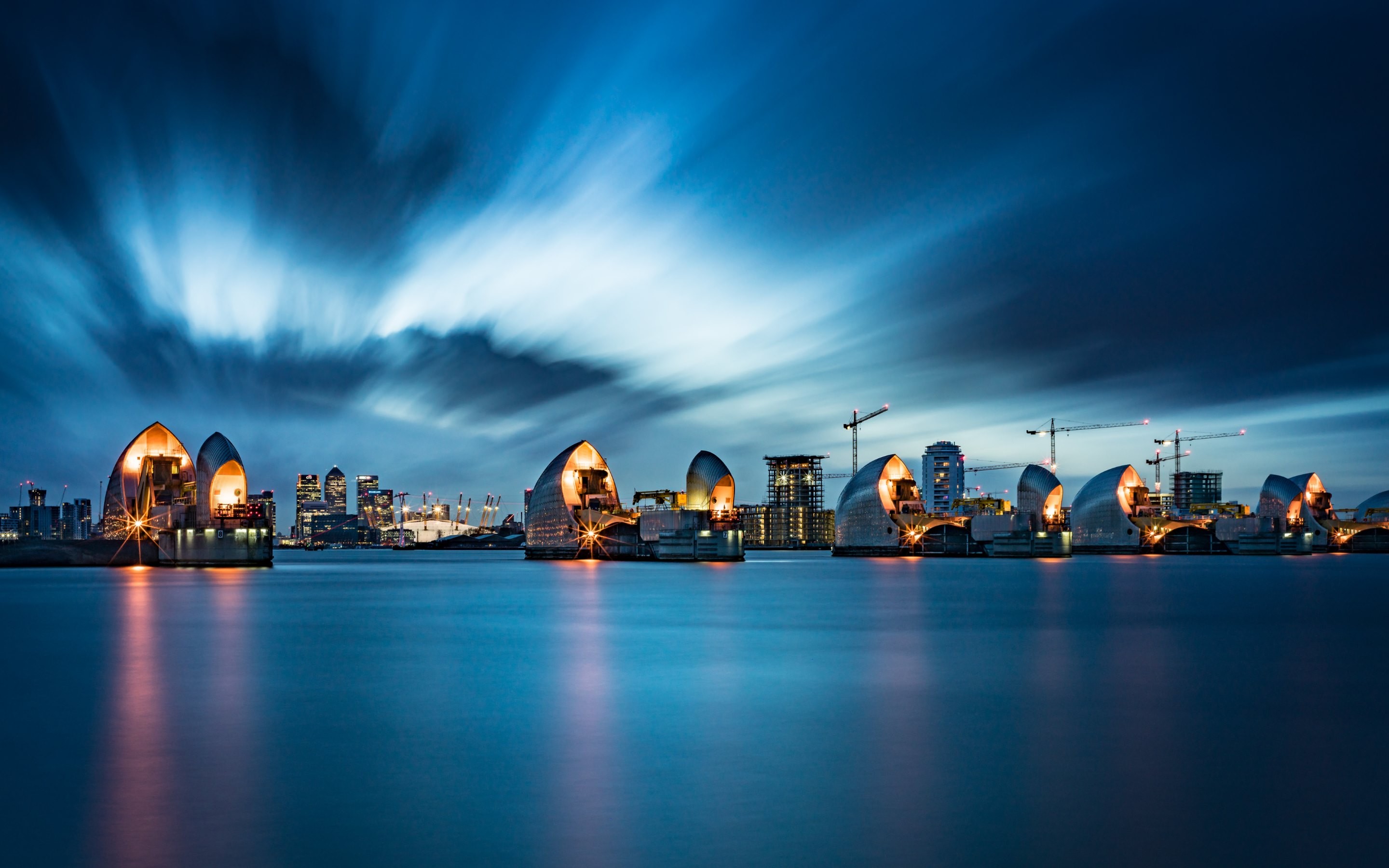 River Night River Thames London Lights Cranes Machine Water Architecture Long Exposure 2880x1800