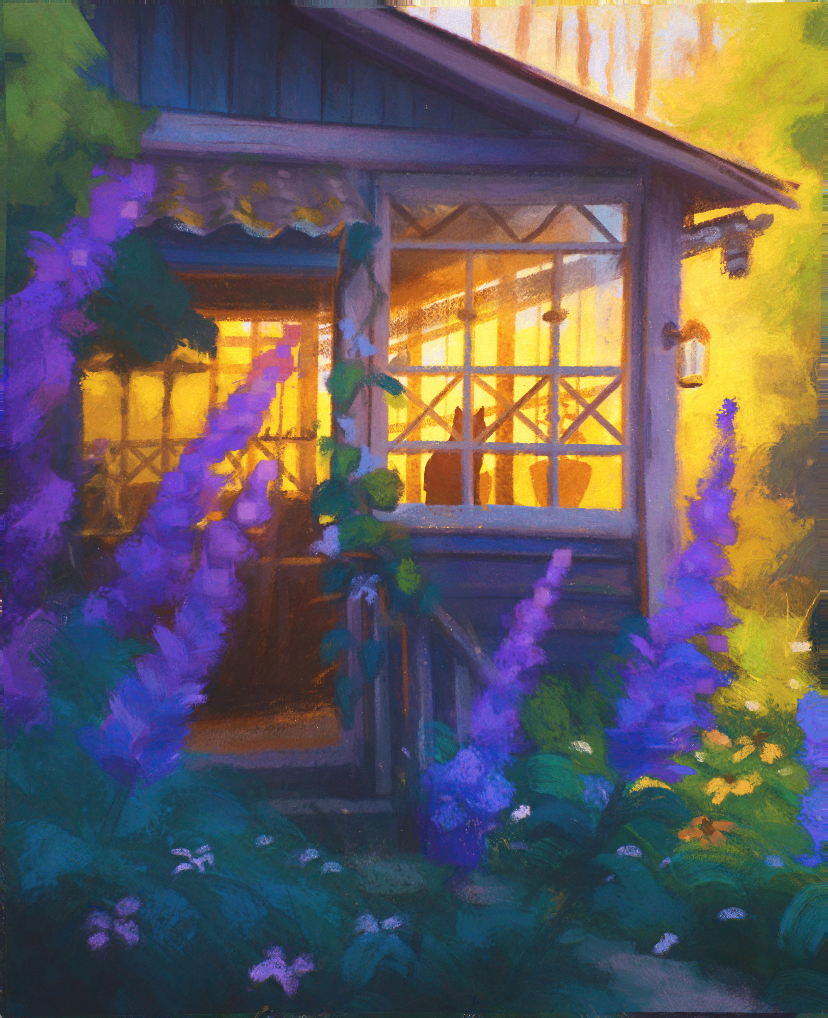 Sylar Painting Artwork Lantern Lavender Cats Flowers 2823x3471