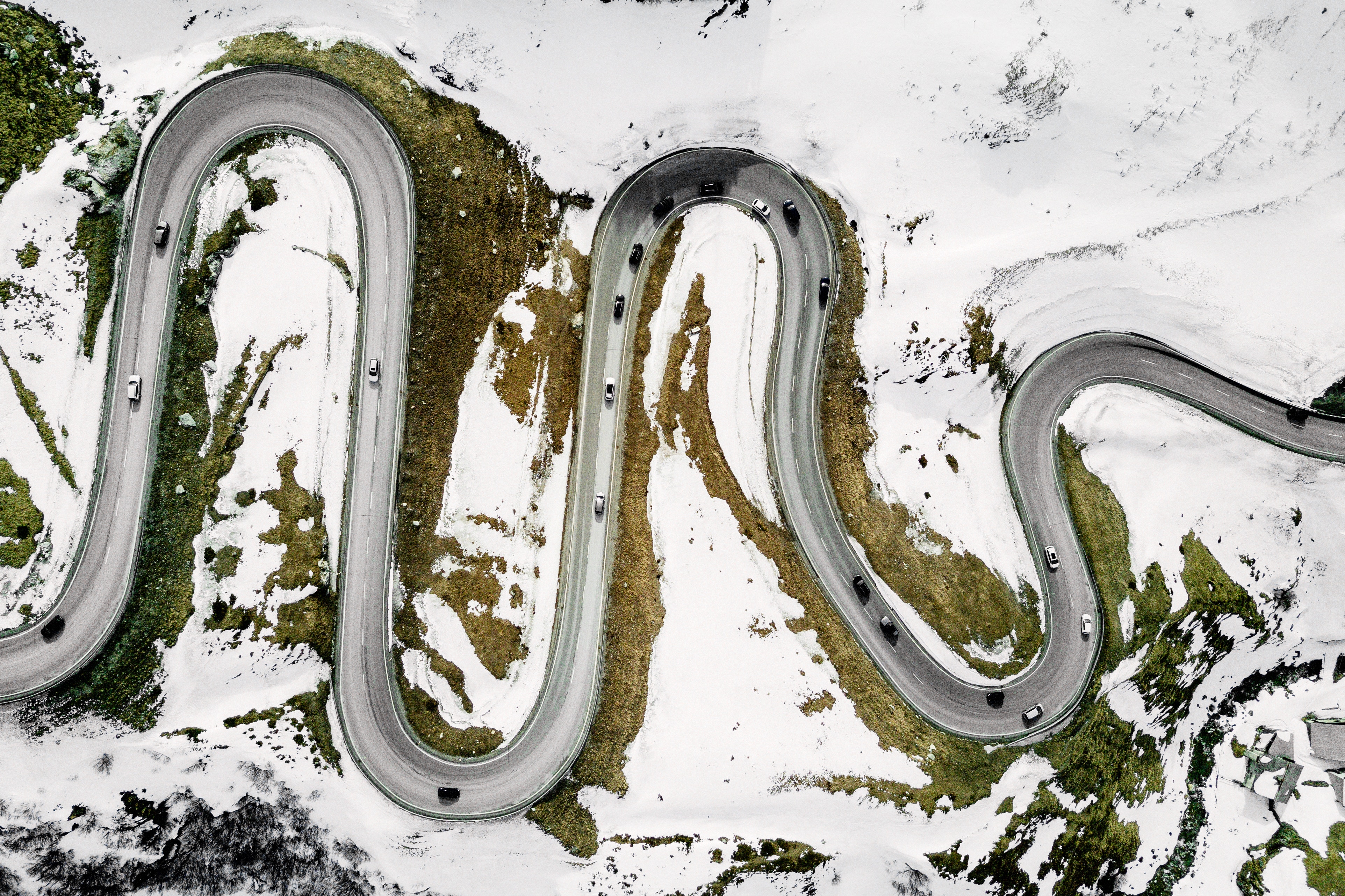 Road Winter Hairpin Turns Birds Eye View Cold 3848x2566