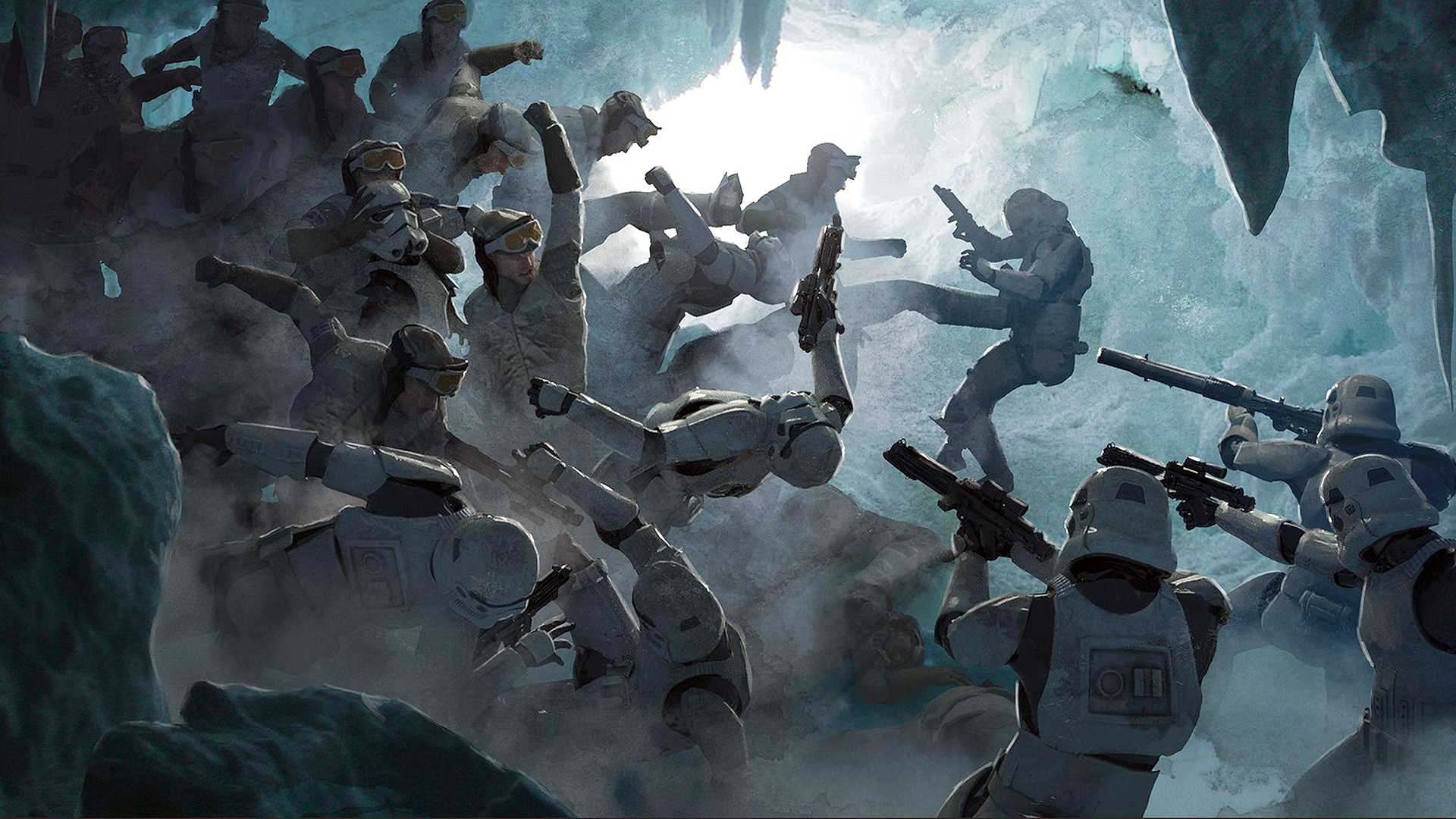 Guillem H Pongiluppi Digital Art Artwork Star Wars Stormtrooper Rebels Battle Ice Cave Kick Blaster  1920x1080