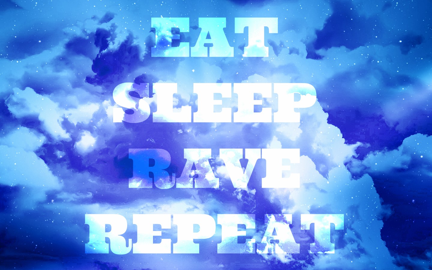 Blue Clouds Rave EDM Dancing Cyan Typography Stars 1440x900