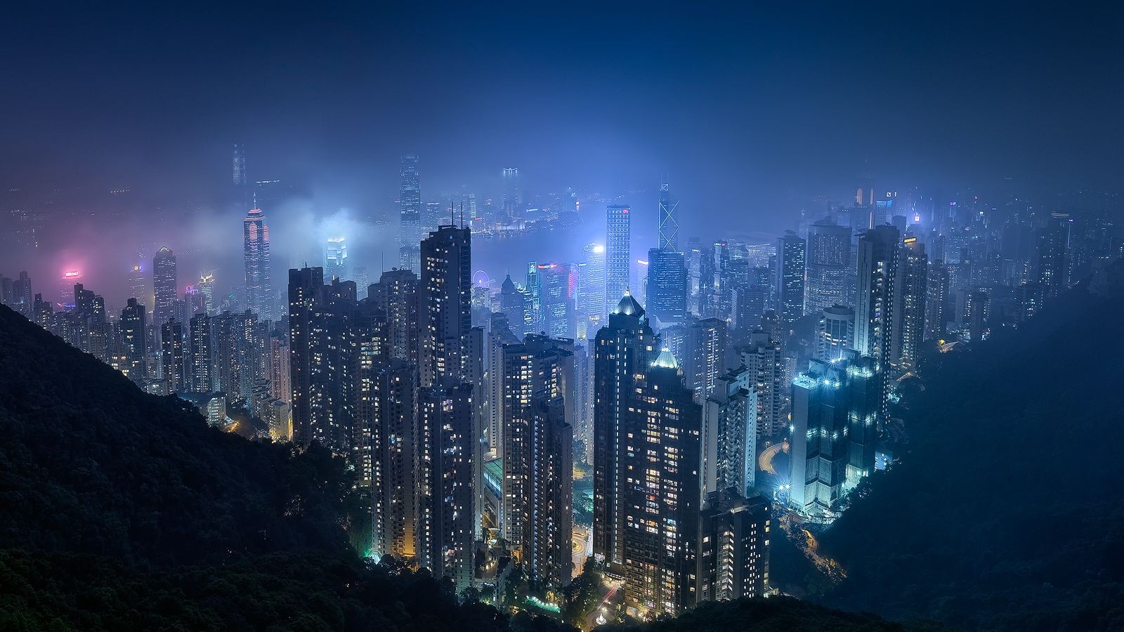 City Cityscape Night Skyscraper Smog 1600x900