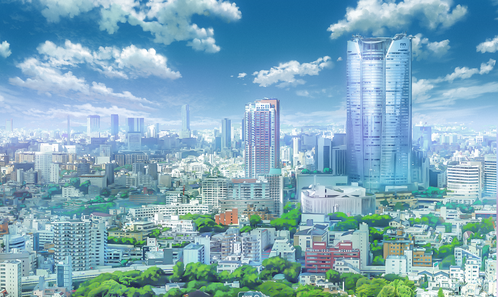 City Landscape Your Name Sunlight Akihabara Makoto Shinkai Trees Clouds 1920x1146