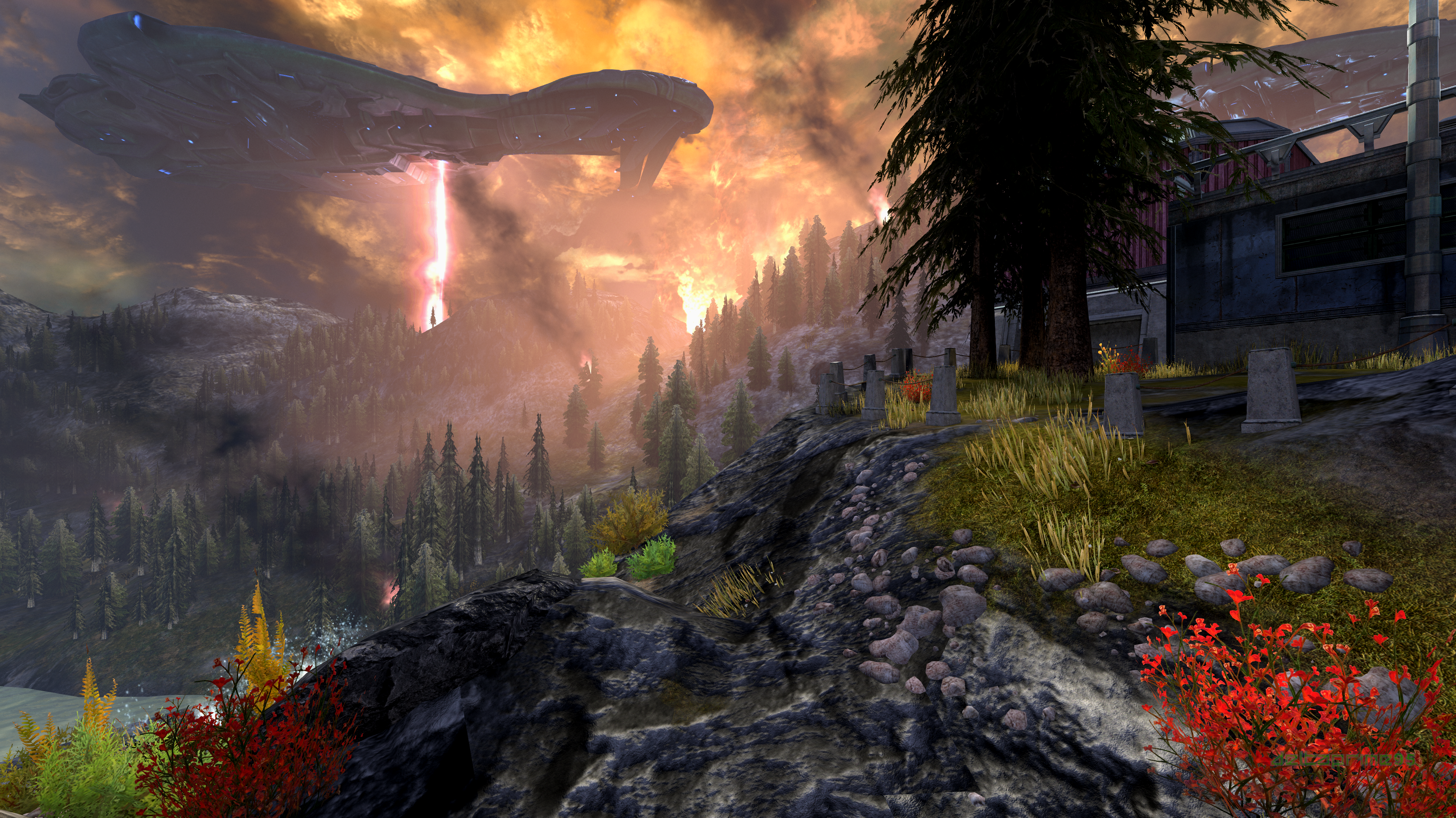 In Game Halo Reach PC Gaming Planet Reach Destruction Fire Covenant Battlecruiser Glassing Highlands 3840x2160