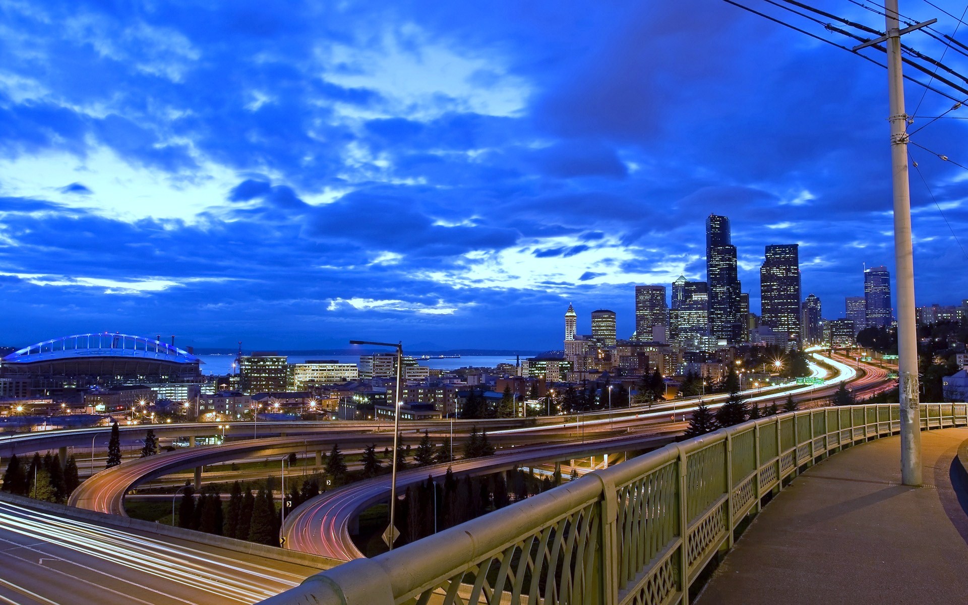 Cityscape Turn Bridge Seattle Long Exposure Sky 1920x1200