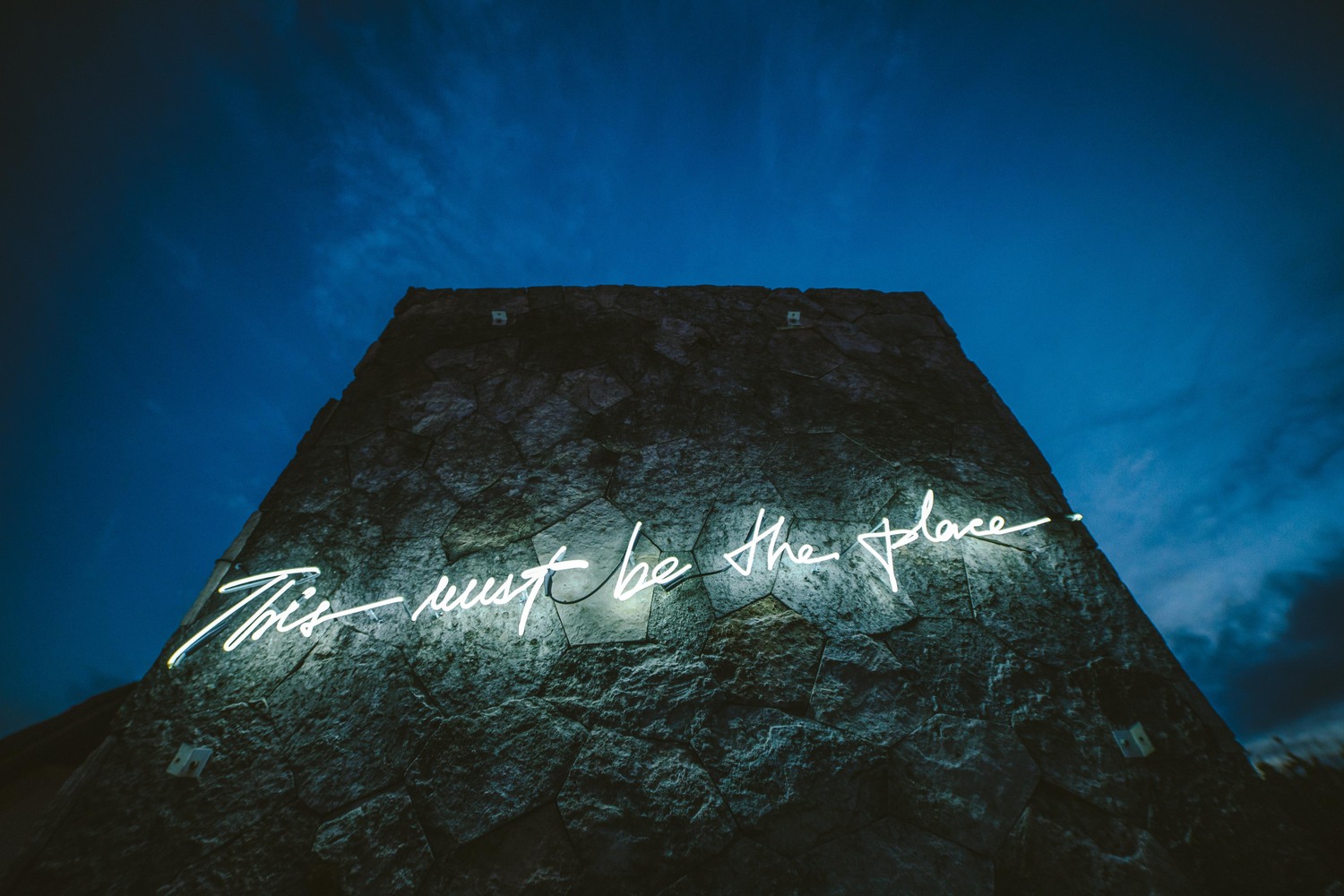 Architecture Art Installation Neon Blue Neon Sign Night Building Typography Stone House 1500x1000