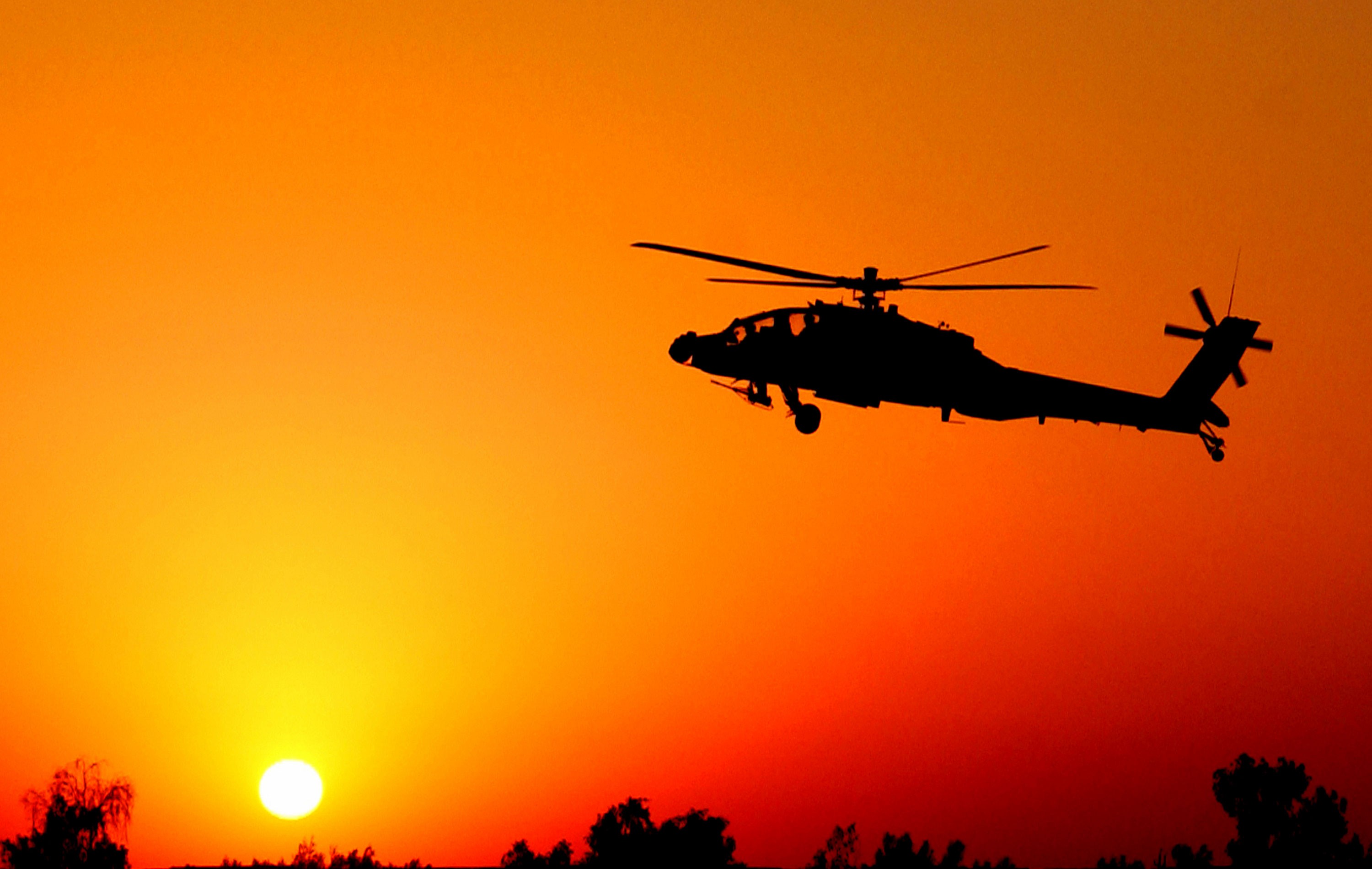 Air Aircraft AH 64 Apache Sunset 3000x1900