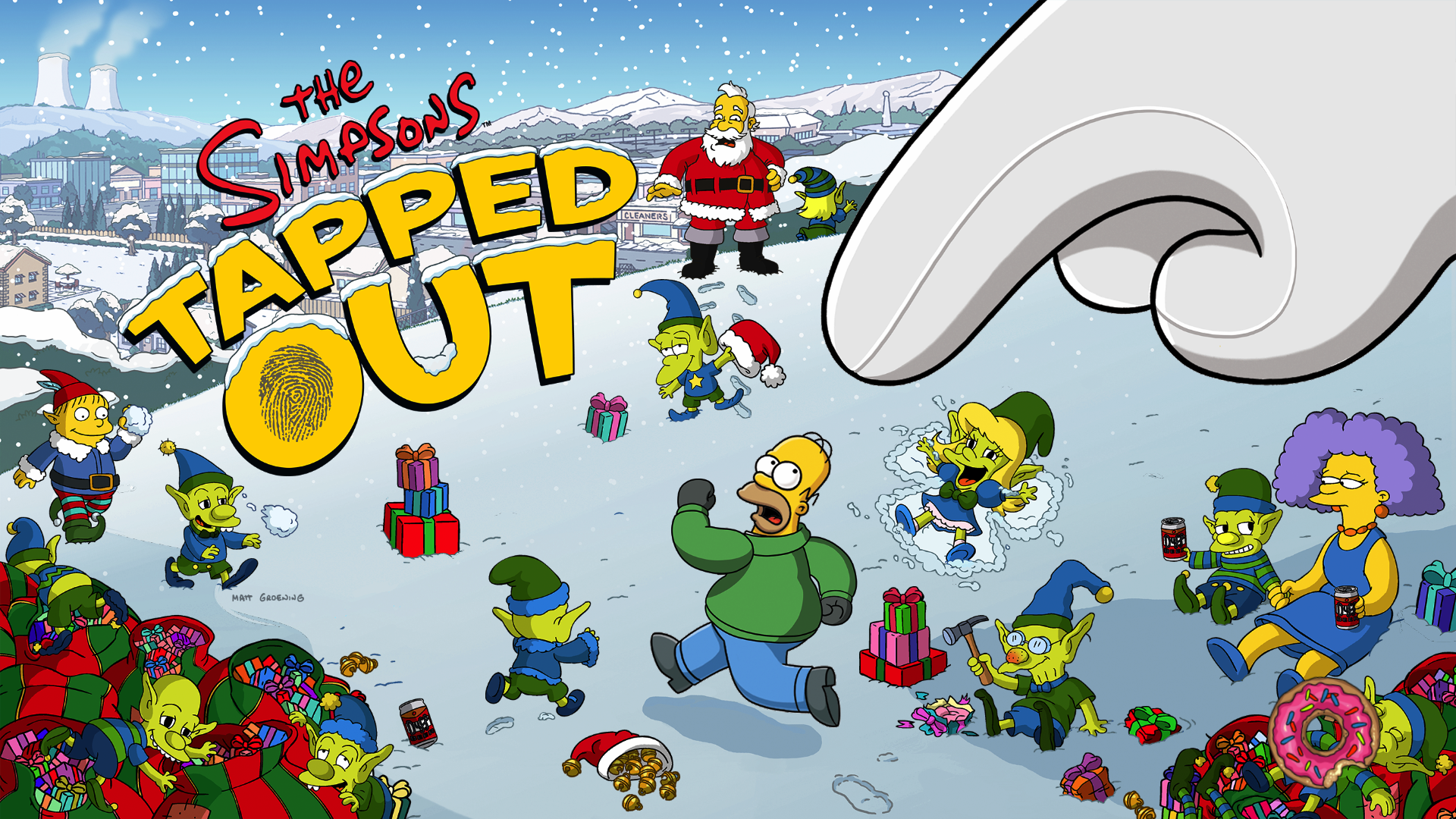 The Simpsons Tapped Out Homer Simpson Selma Bouvier Santa Claus Winter Elves Video Games 1920x1080