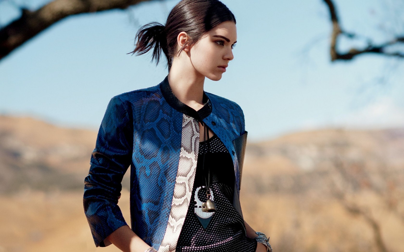 Kendall Jenner Brunette Blue Jacket 1680x1050