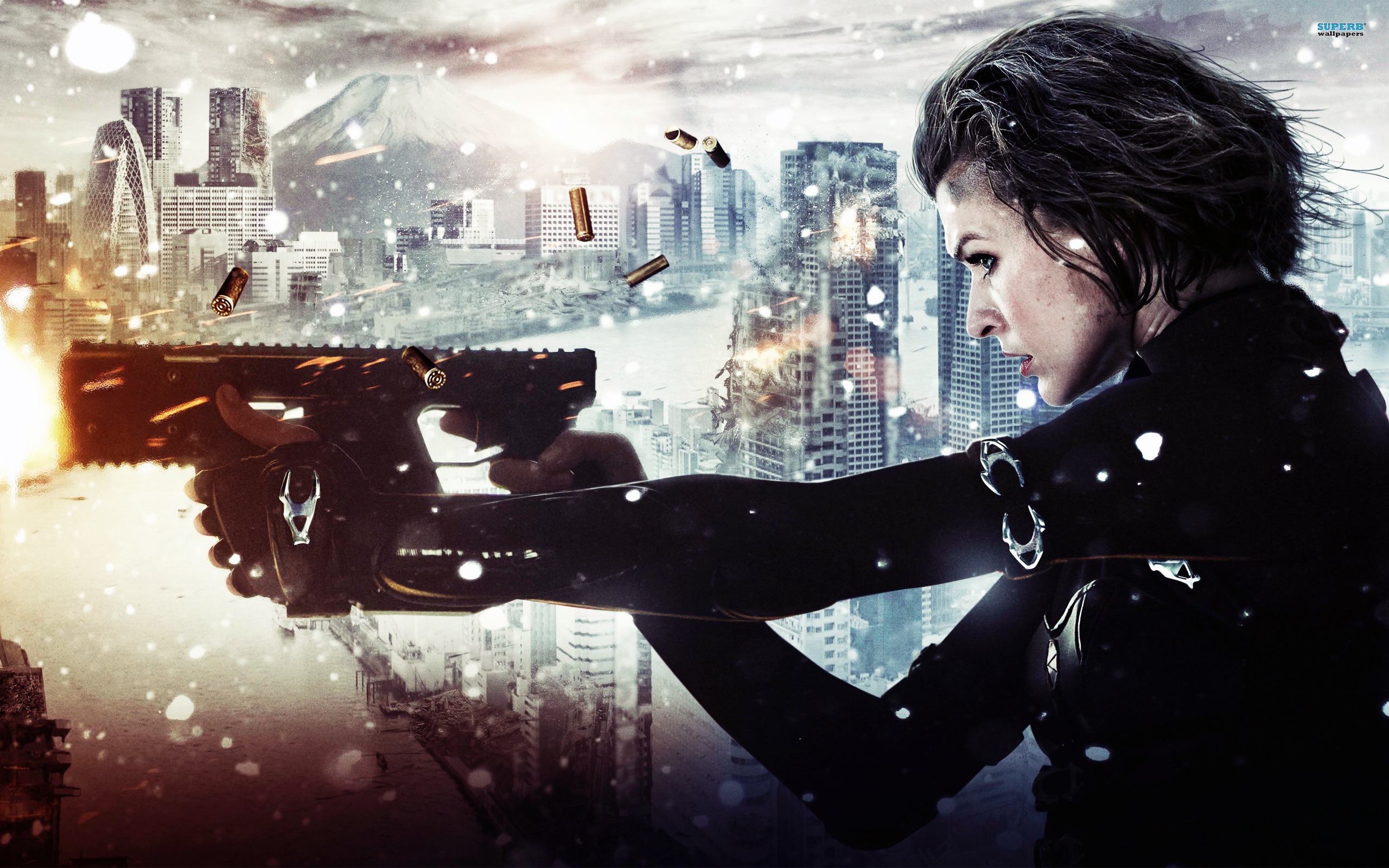 Resident Evil Movies Resident Evil Retribution 2012 Year Weapon Gun Dark Hair Women Actress 2560x1600