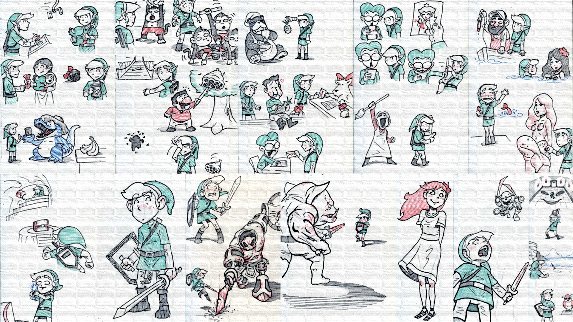 The Legend Of Zelda The Legend Of Zelda Links Awakening Link Drawing 1920x1080