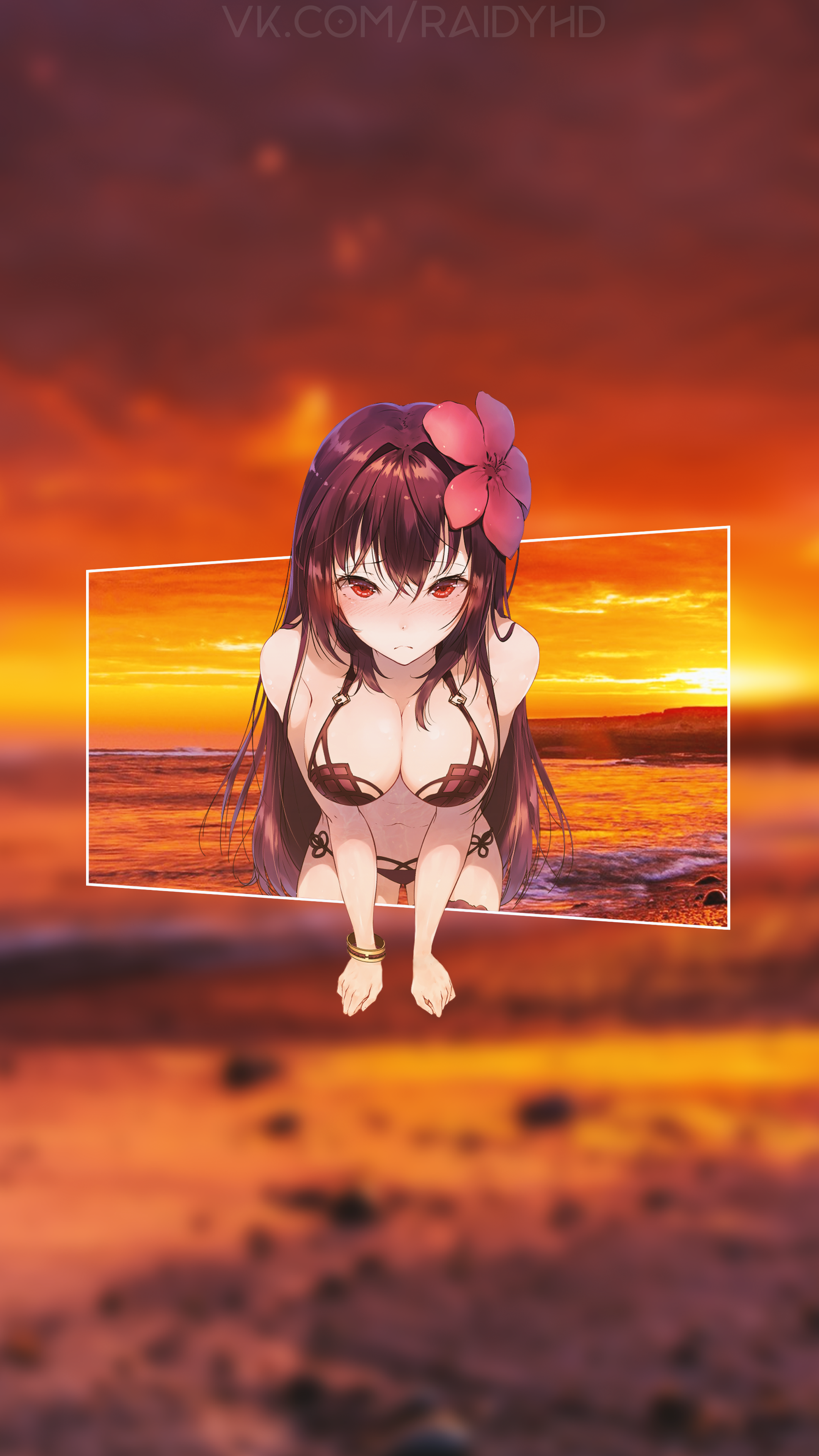 Anime Anime Girls Picture In Picture Flower In Hair Red Eyes Long Hair Scathach Fate Grand Order Lan 2160x3840