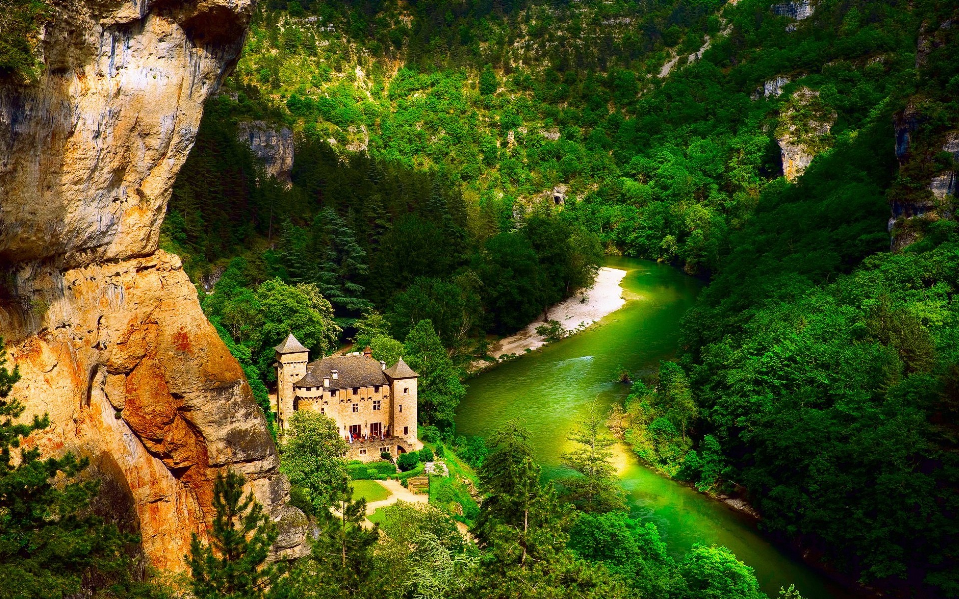 Castle River Rock Glen Chateau De La Caze Lozere Gorges Du Tarn Languedoc Roussillon Canyon Tarn Riv 1920x1200