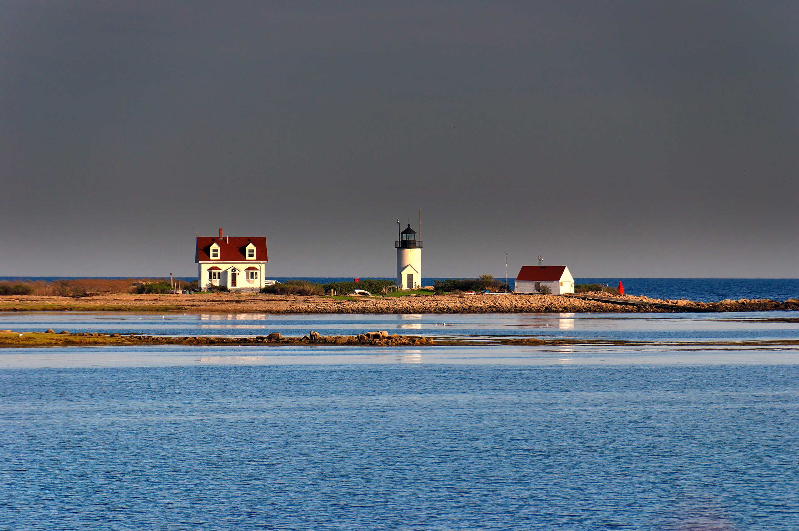 Lighthouse Sea Coast Landscape Wood House 2560x1700