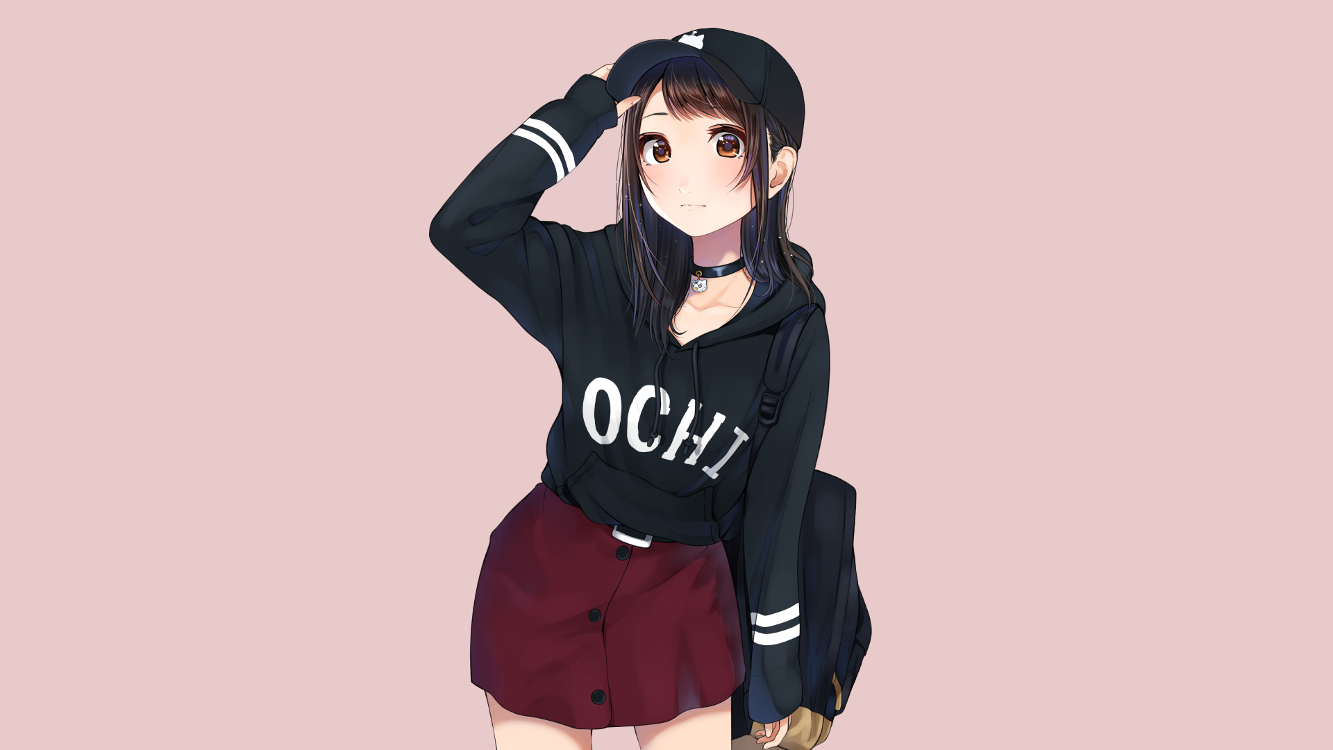 Anime Girls Original Characters Women Brunette Brown Eyes Looking At Viewer Baseball Caps Necklace H 1920x1080