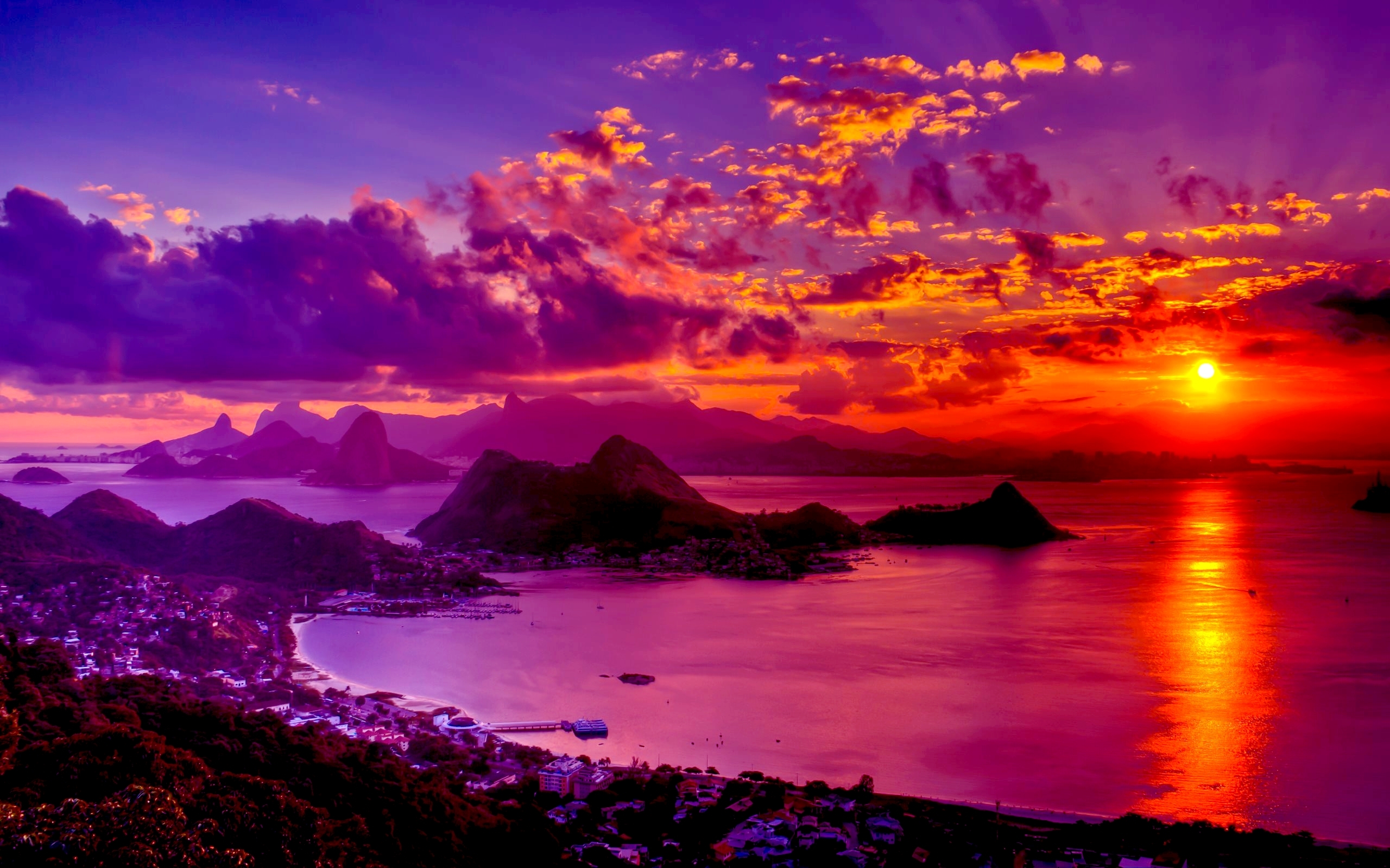 Earth Sunset Sky Purple Orange Color Gold Ocean Sea Rock 2560x1600