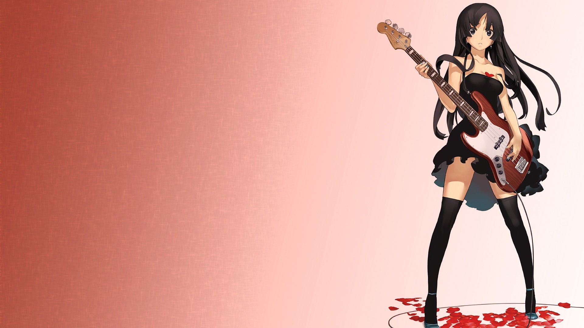 Anime Girls Anime K ON Akiyama Mio Guitar Knee Highs Socks Long Hair Dress Brunette 1920x1080