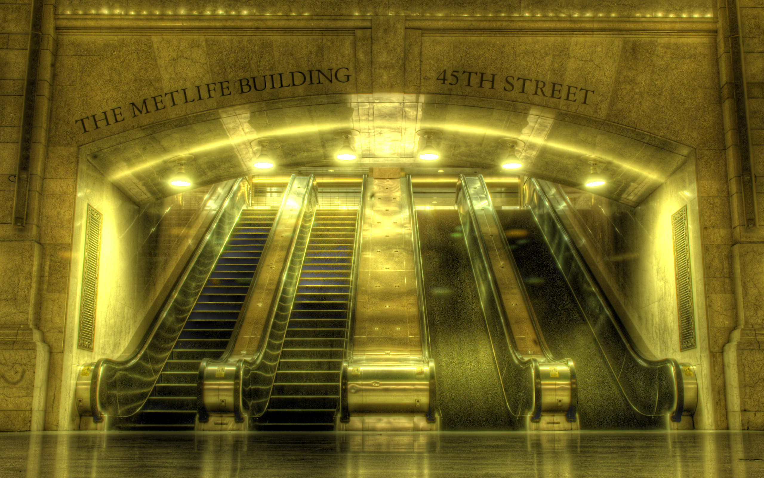 Subway Escalator Train Station New York City Yellow 2560x1600