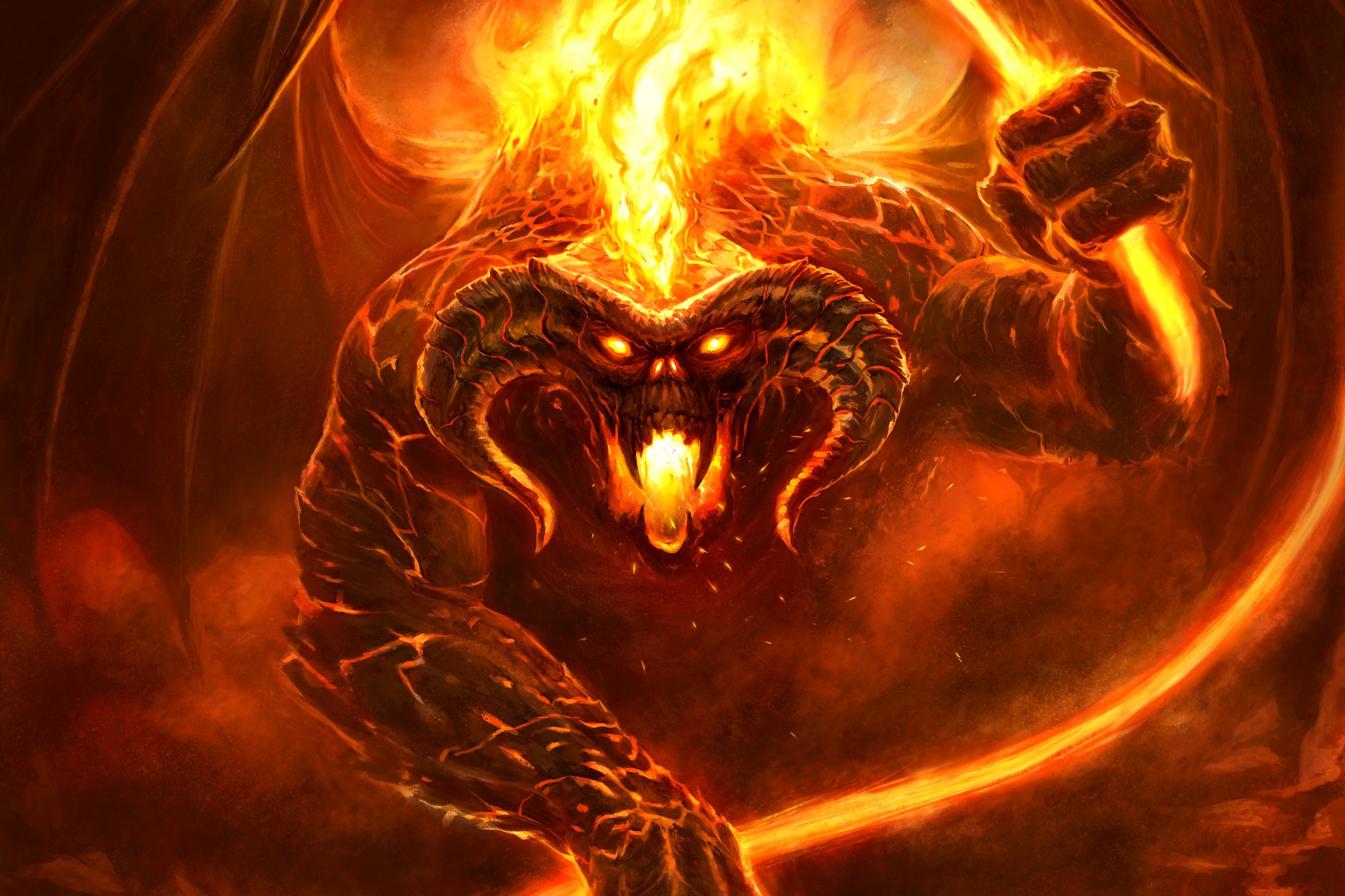 Balrog Demon Creature The Lord Of The Rings Fantasy Art Fire Burning 1920x1280