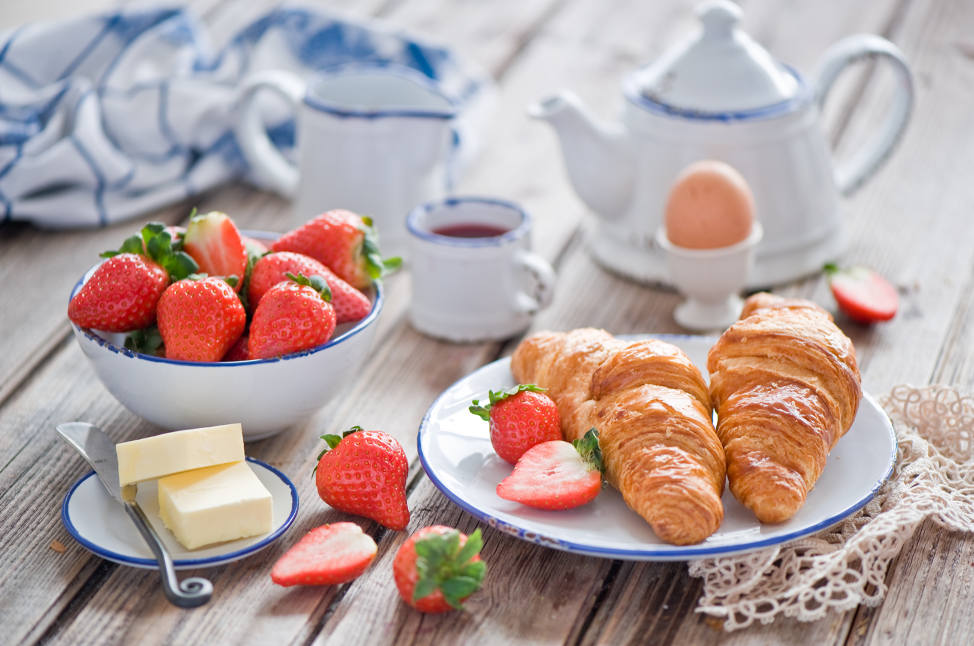 Breakfast Croissant Egg Butter Strawberry Still Life 2000x1328