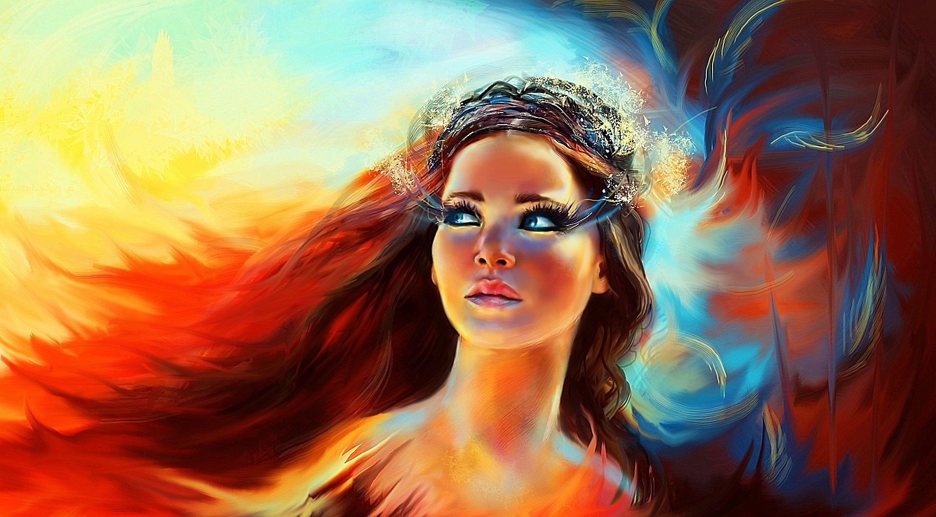 Women Artwork Movies Hunger Games The Hunger Games Jennifer Lawrence Fantasy Girl Colorful 1919x1061