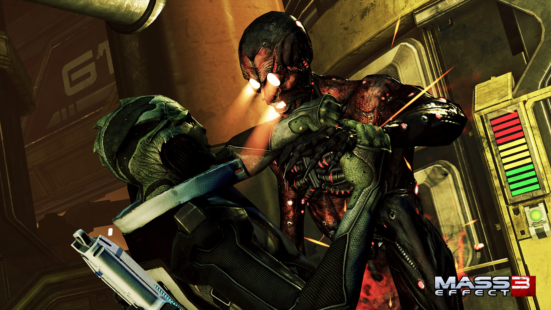 Mass Effect Sci Fi Robot Cyborg Battle Fight Thane Krios 1920x1080