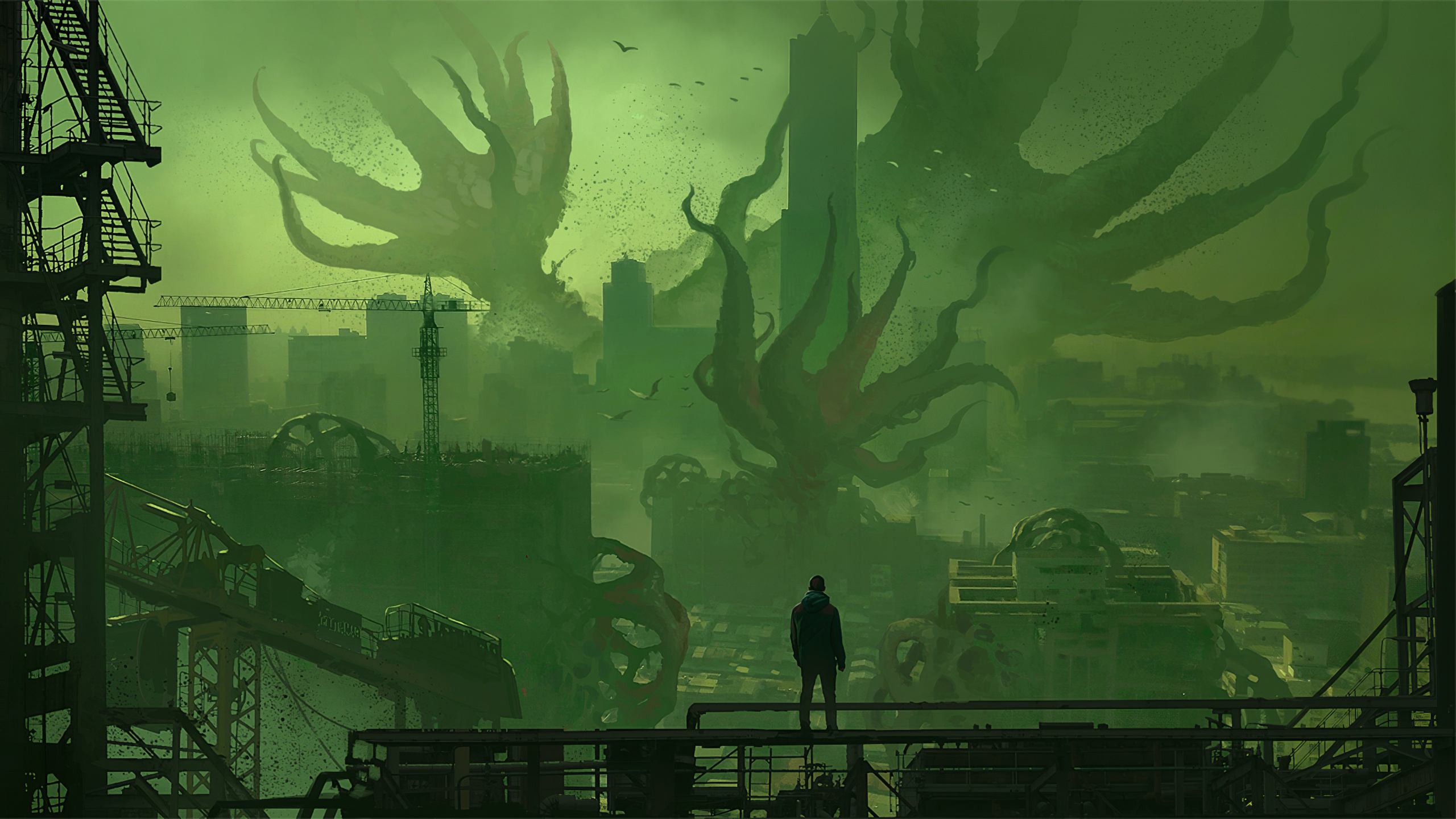 Science Fiction City Toxic Digital Artwork 2560x1440