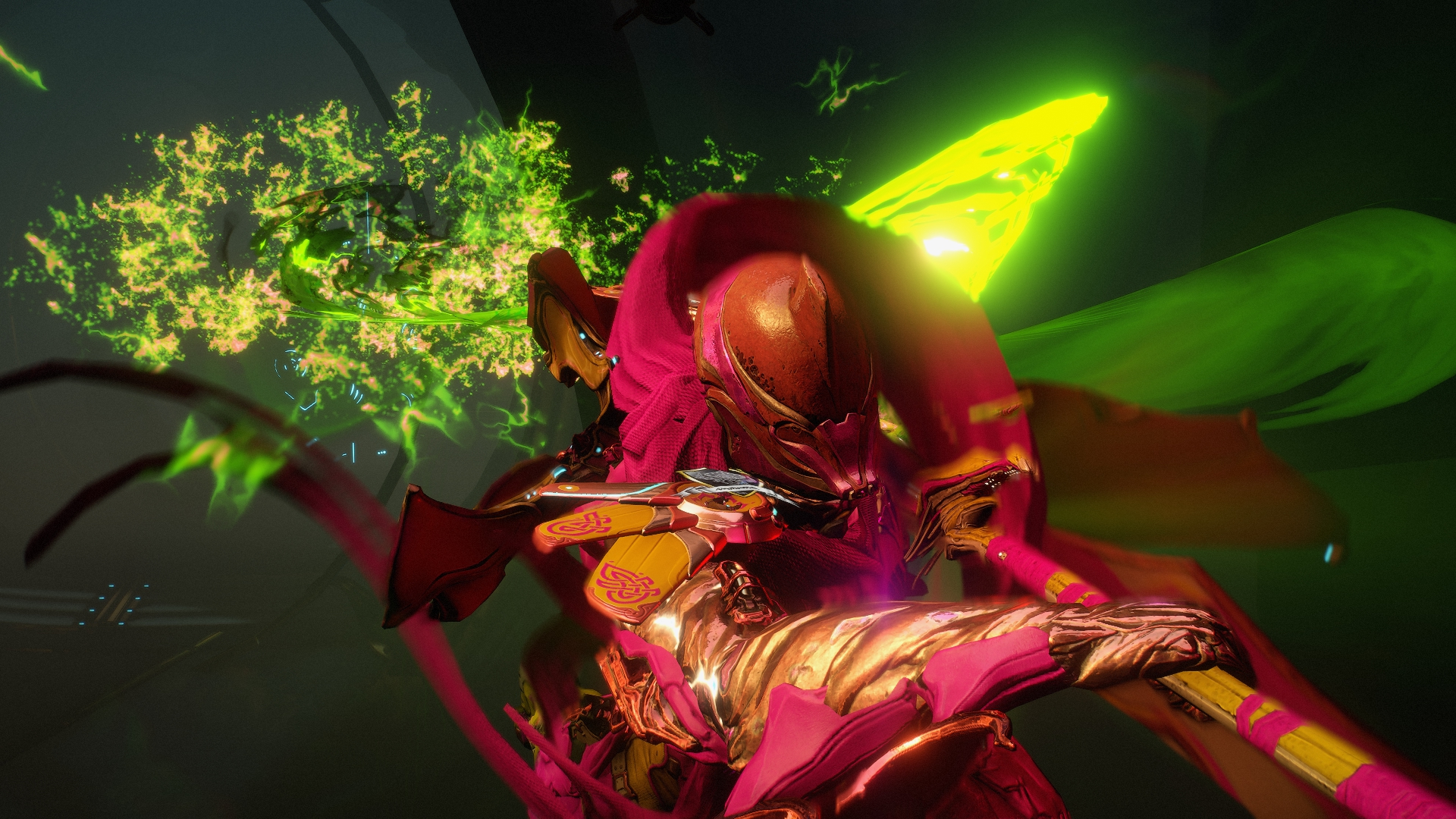 Warframe Fashionframe Colorful Shooter Video Games Excalibur Warframe Saryn Warframe Neon 1920x1080