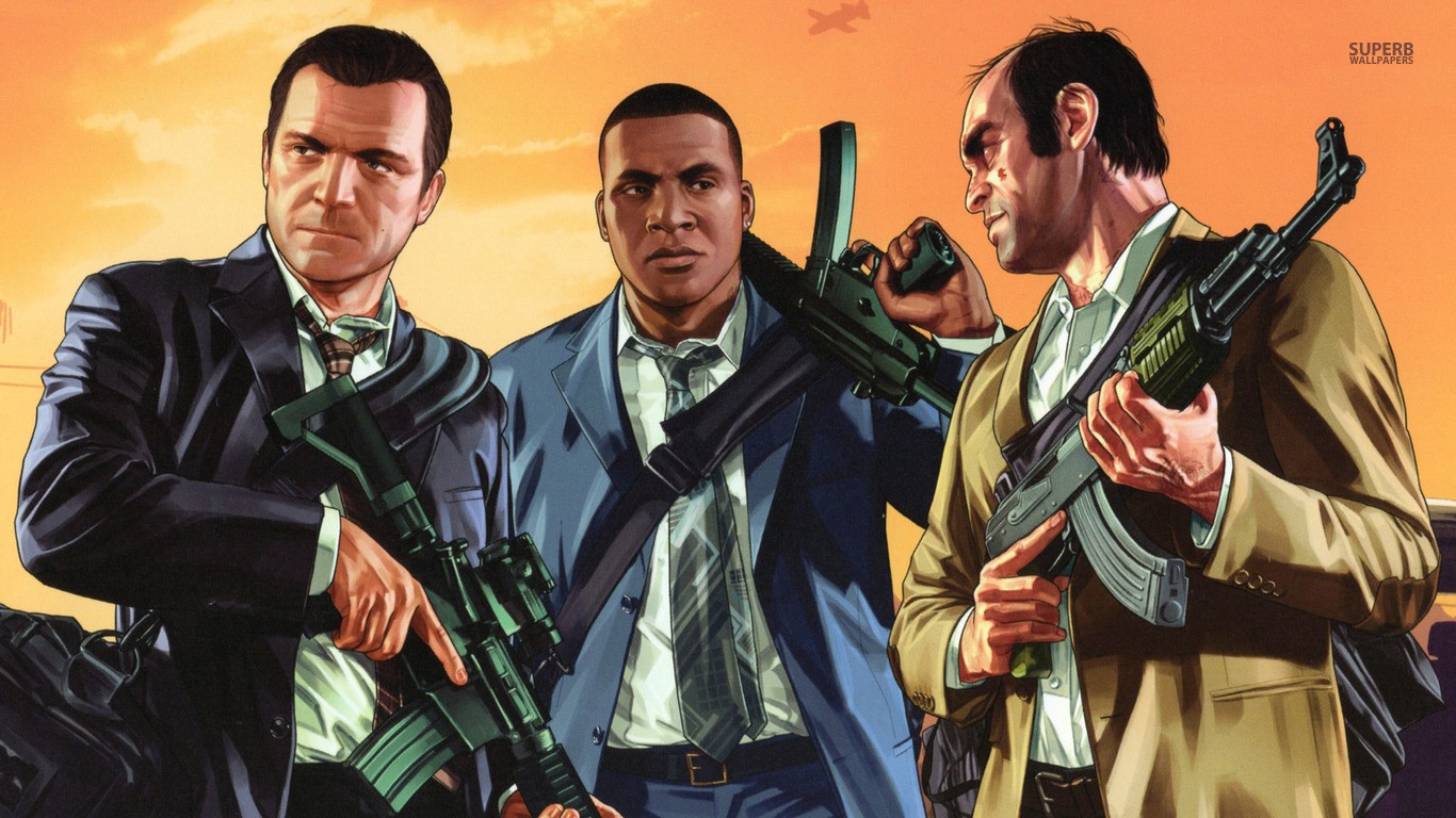Grand Theft Auto V Video Game Art Gangster Weapon Video Games 1366x768
