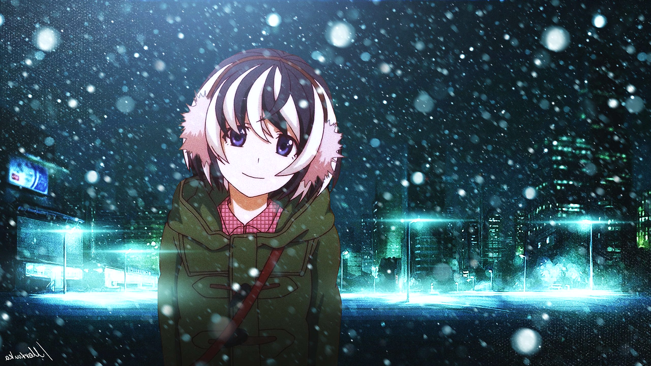 Anime Anime Girls White Skin Monogatari Series Artwork Dark Eyes Hanekawa Tsubasa Winter Film Stills 2560x1440