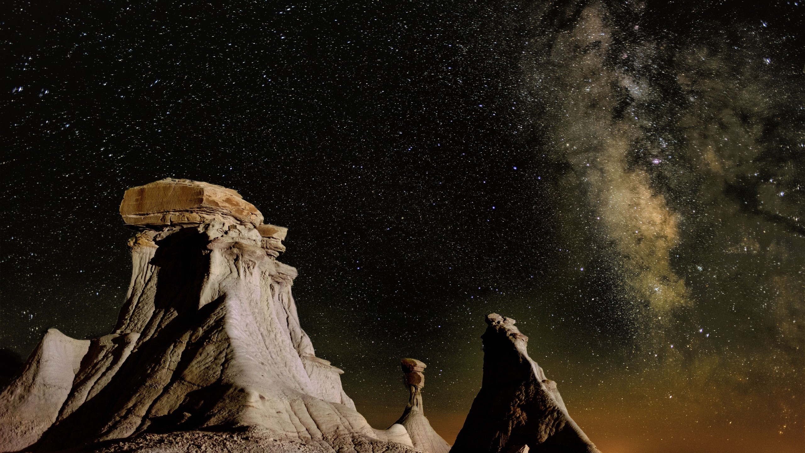 Nature Landscape Mountains Rock Sky Night Stars Milky Way Shadow Rock Formation New Mexico USA Deser 2560x1440