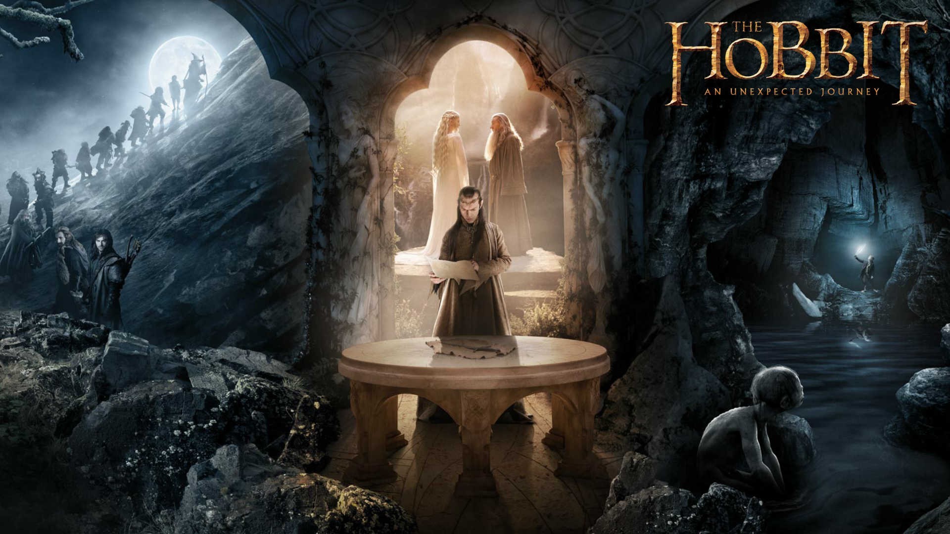 The Hobbit An Unexpected Journey Movies Gandalf Galadriel Gollum Dwarfs 1920x1080