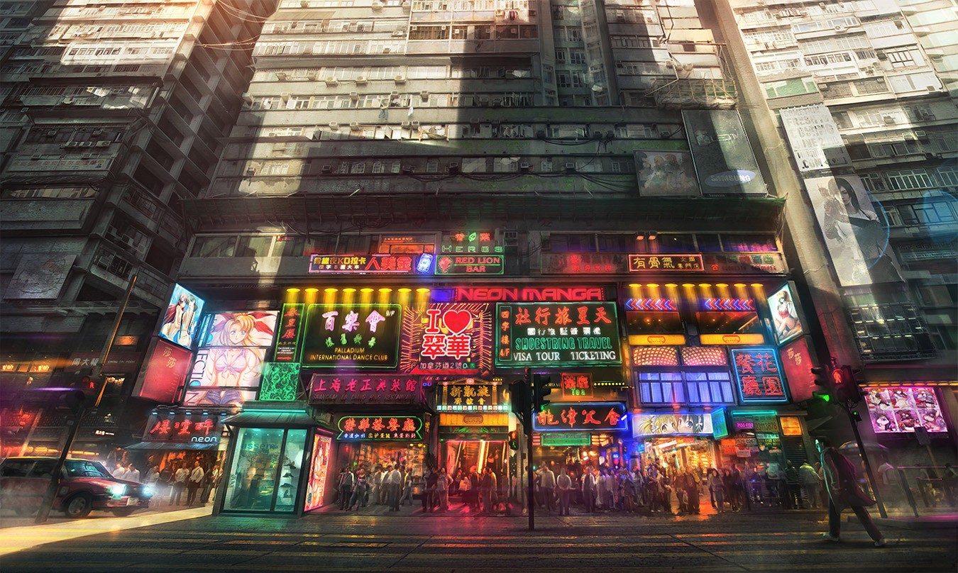 City Neon Anime Apartments 1350x808