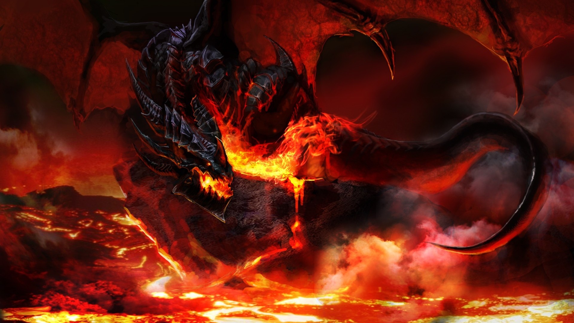 Dragon Fire Dragon Wings Wings Fantasy Art World Of Warcraft Video Games Deathwing 1920x1080