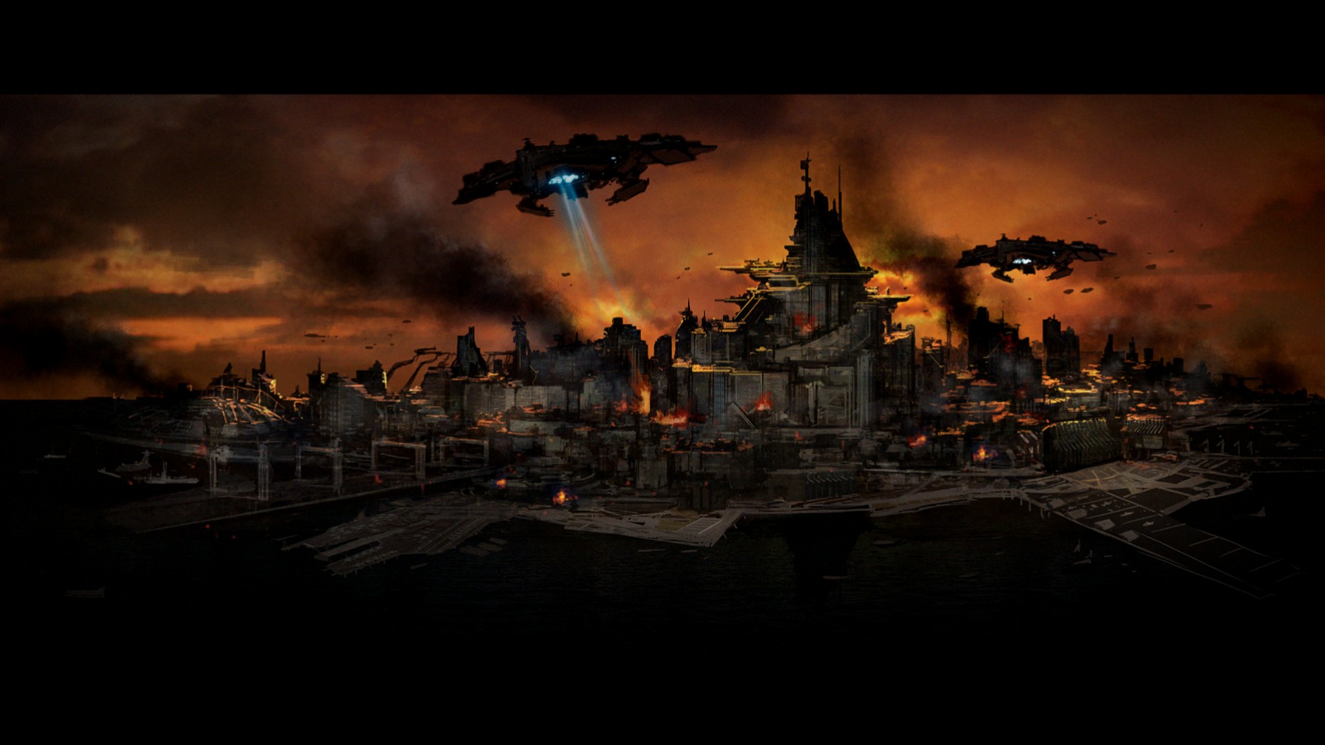 Raiden V Shoot Em Up City Spaceship Destruction Fire Evening Evening Glow Ports Sea Invasion Video G 1920x1080