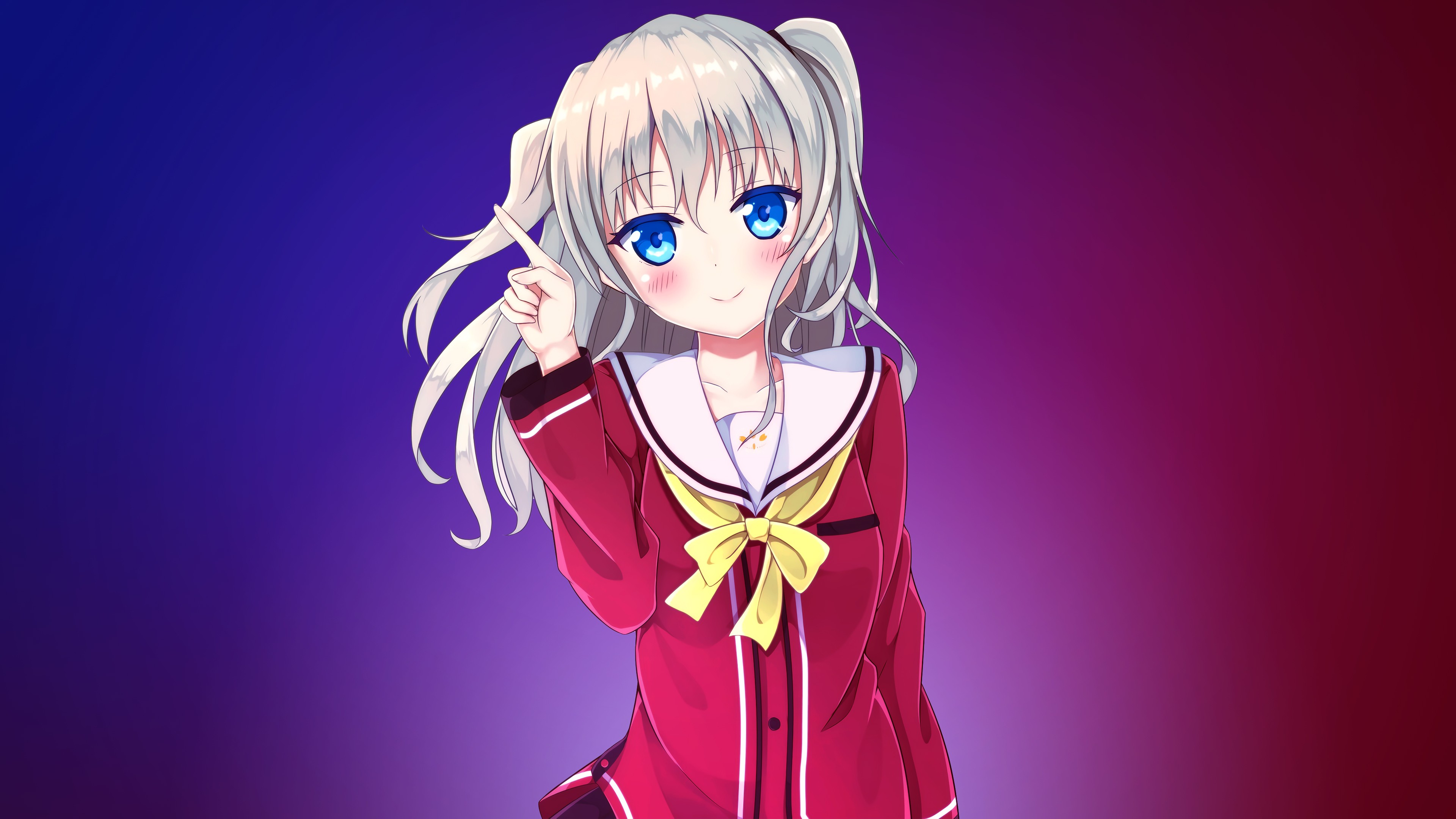 Anime Anime Girls Tomori Nao Charlotte Anime Long Hair Gray Hair Blue Eyes Gradient 3840x2160