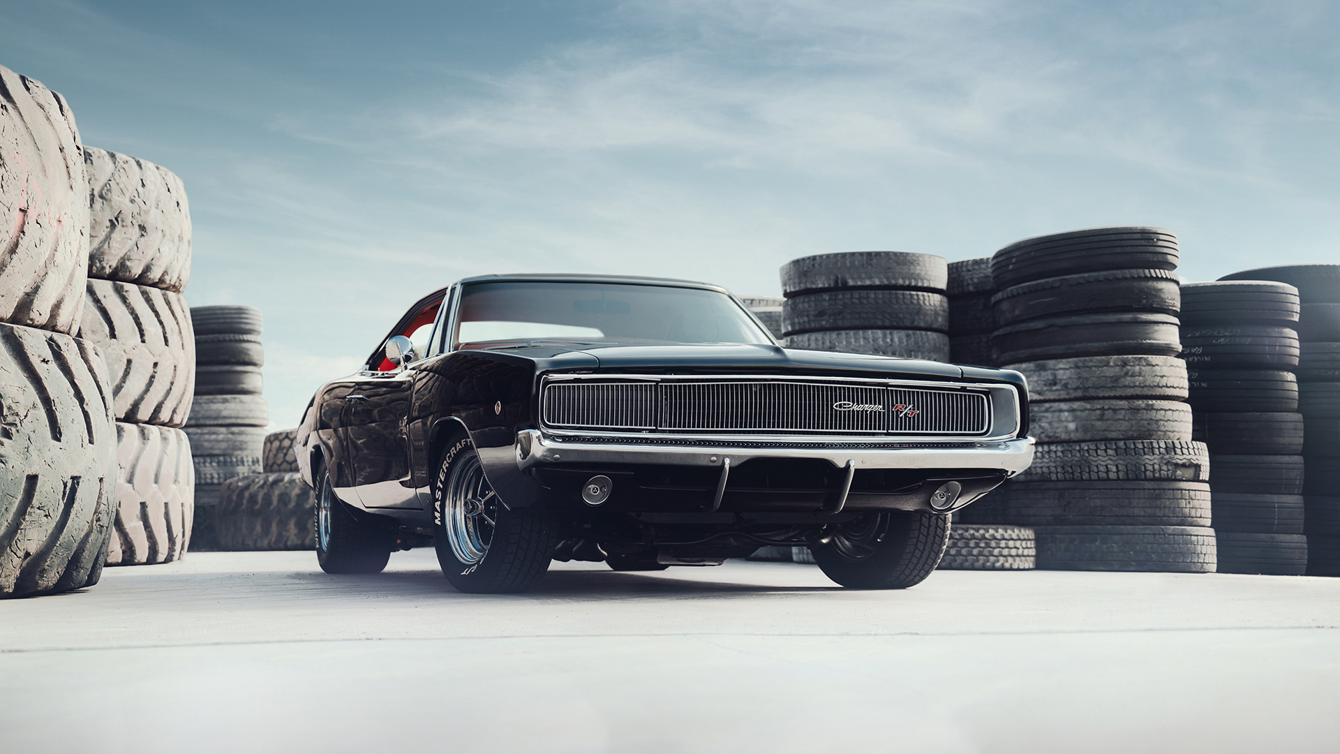 Charger RT Dodge Charger R T 1968 Car Black Cars Tires Sky Dodge Pop Up Headlights 1920x1080