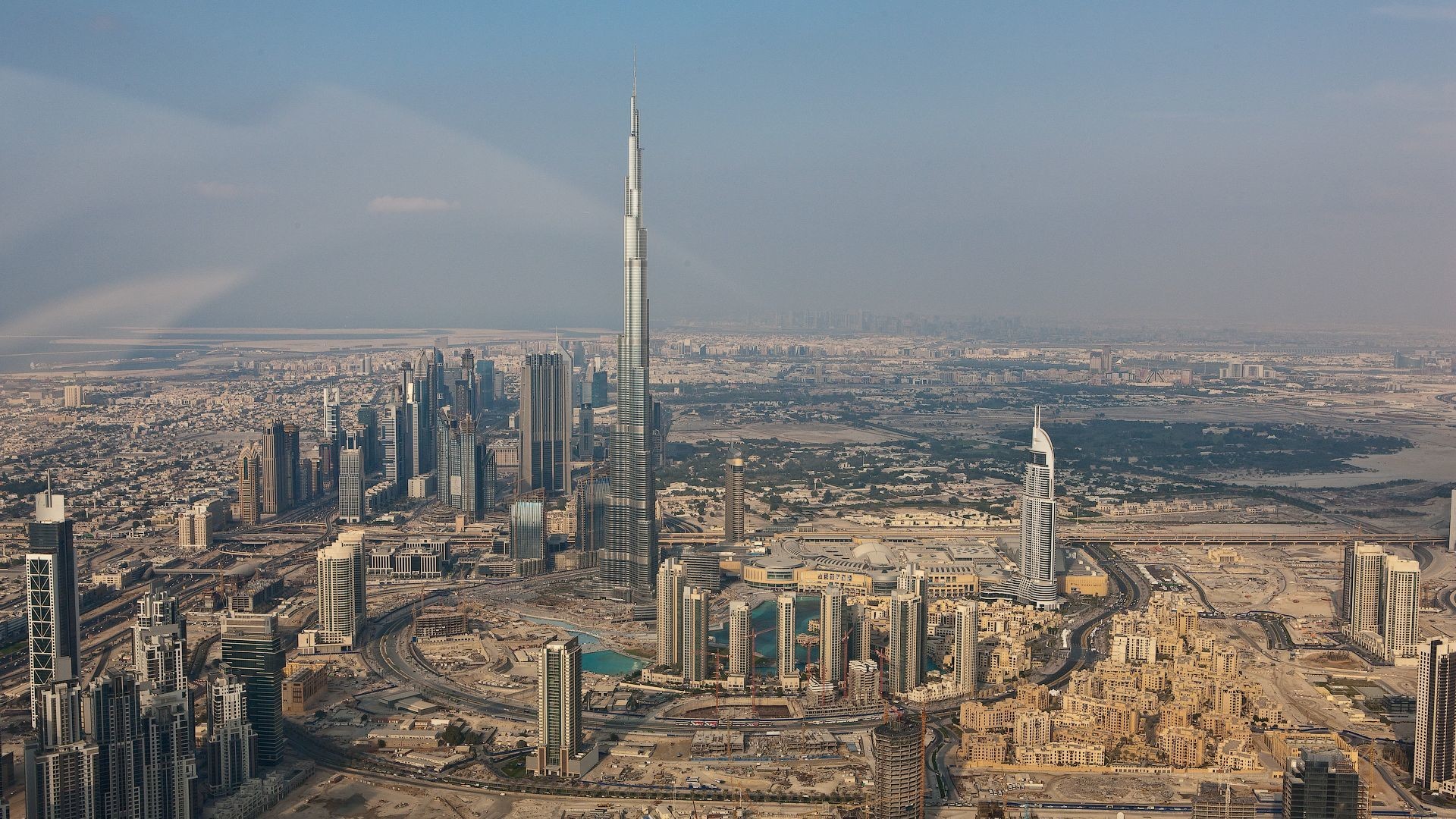 Cityscape City Dubai Burj Khalifa United Arab Emirates Architecture Building Skyscraper Lake Sky 1920x1080