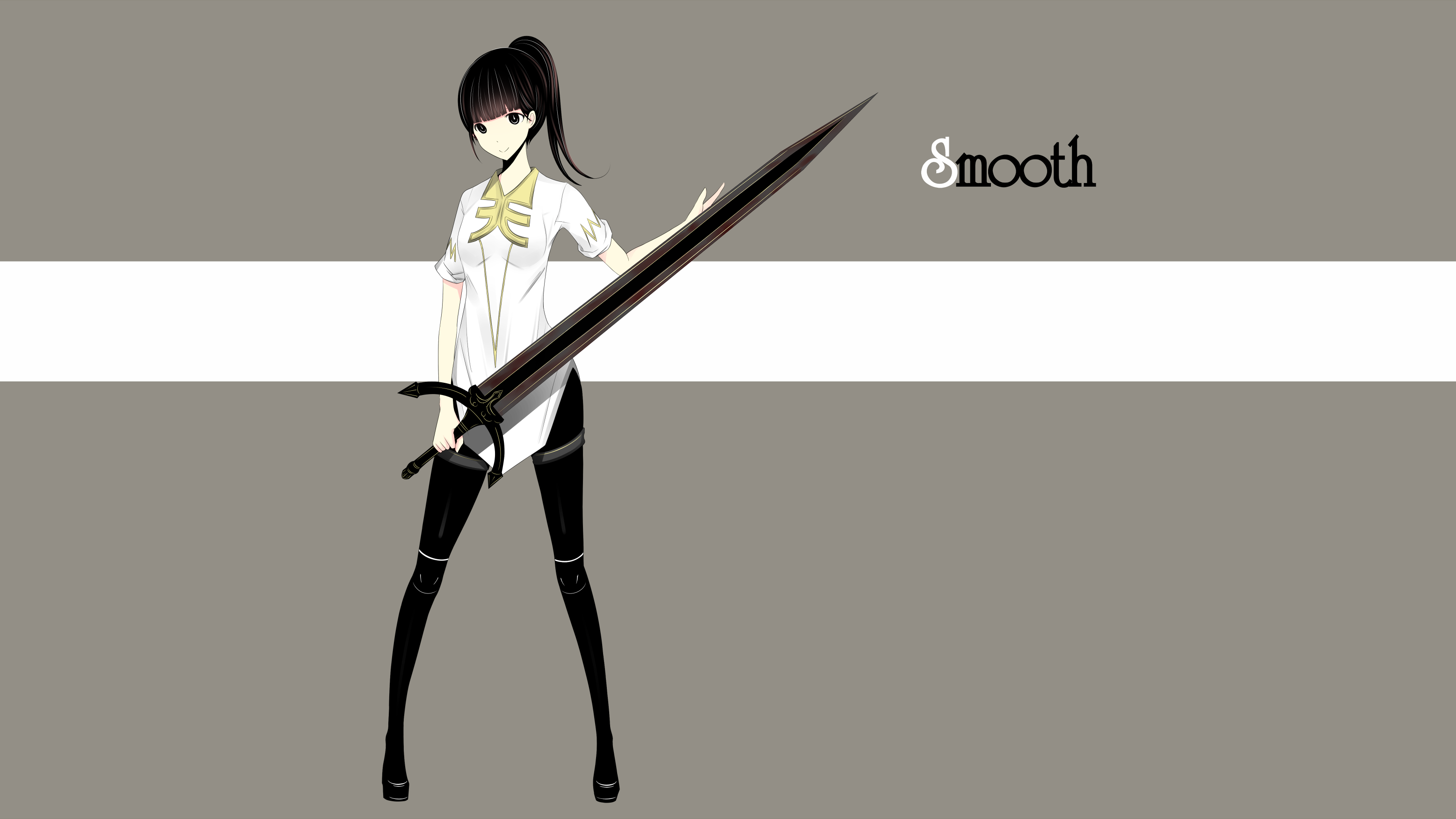 Haru Anime Girls Original Characters Long Hair Shirt Simple Background Weapon Sword Pants 3112x1750