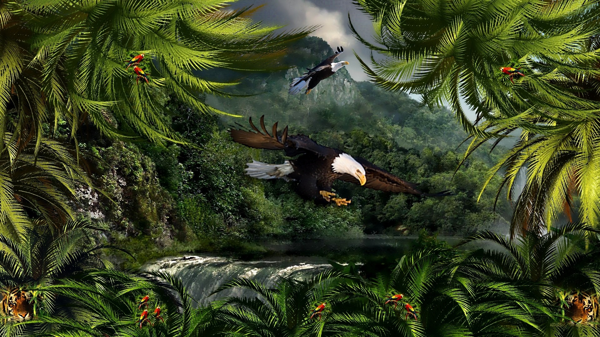 Fantasy Rainforest Forest Eagle 1920x1080