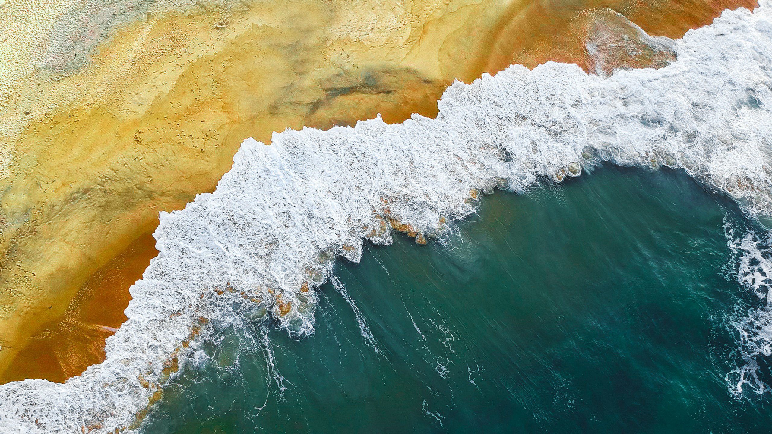 Water Beach Waves Nature Landscape Aerial View Sea Foam Sand 2560x1440