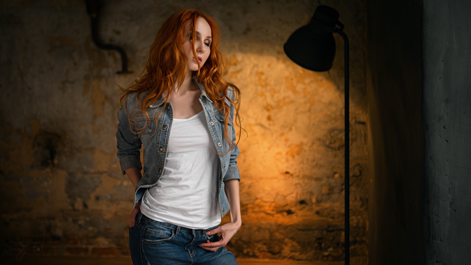 Anna Boevaya Sergey Fat Women Portrait Redhead Closed Eyes Jeans Jeans Jacket 1920x1080