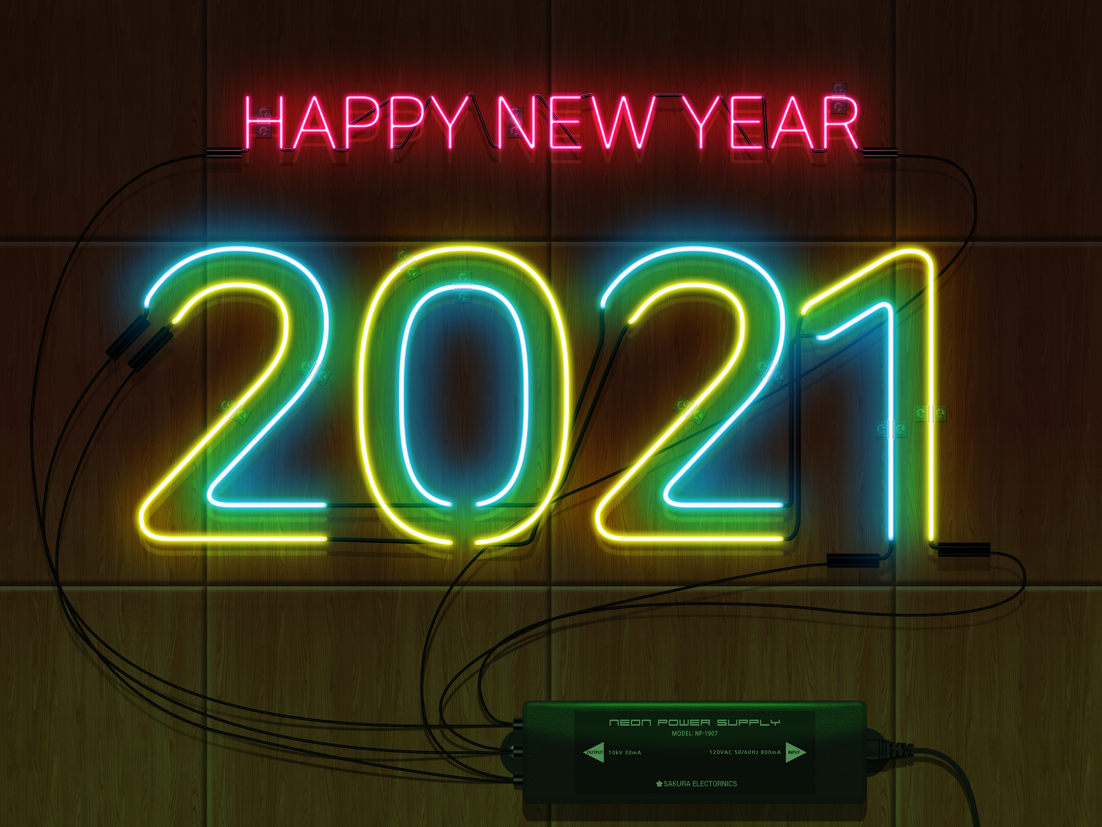 Neon Sign 2021 Happy New Year New Year Wood Texture 3840x2880