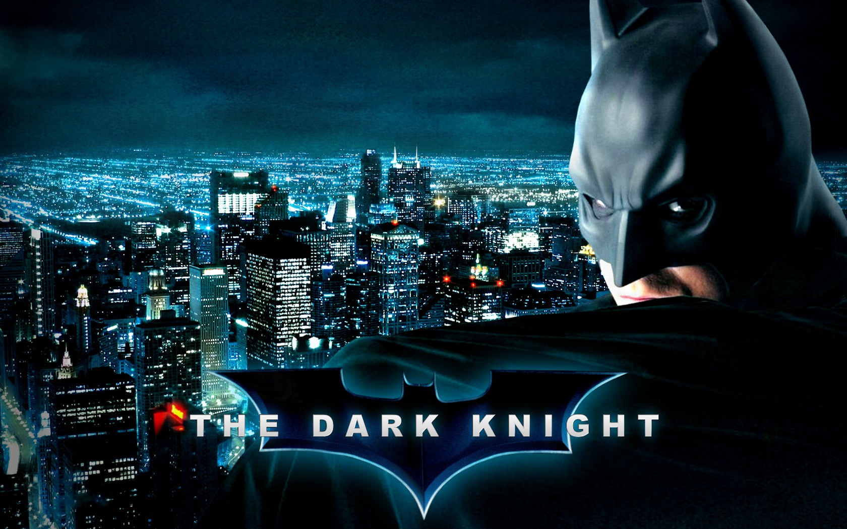 Batman The Dark Knight Movies 2008 Year Cyan City Night Bruce Wayne Gotham Christian Bale Mask Looki 1680x1050