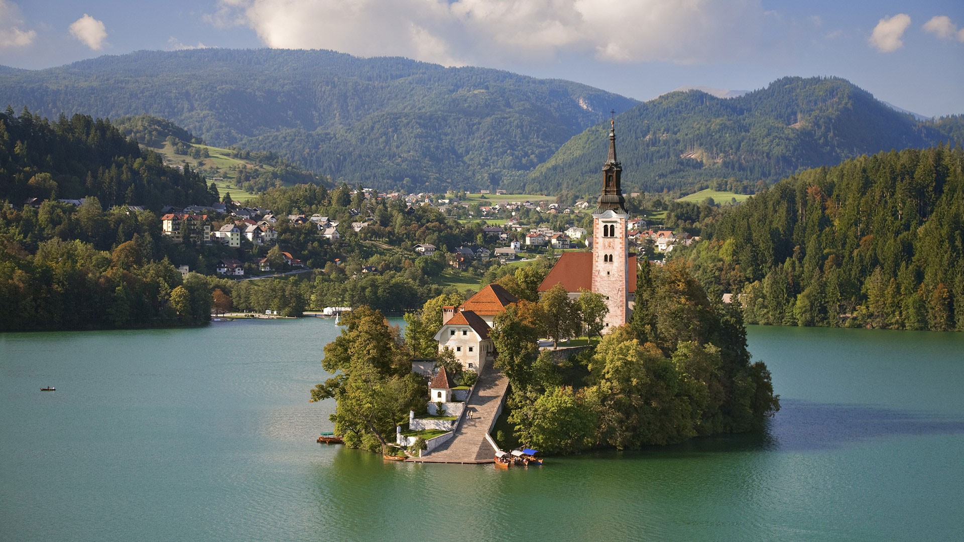 Island Lake Bled Slovenia Church 1920x1080