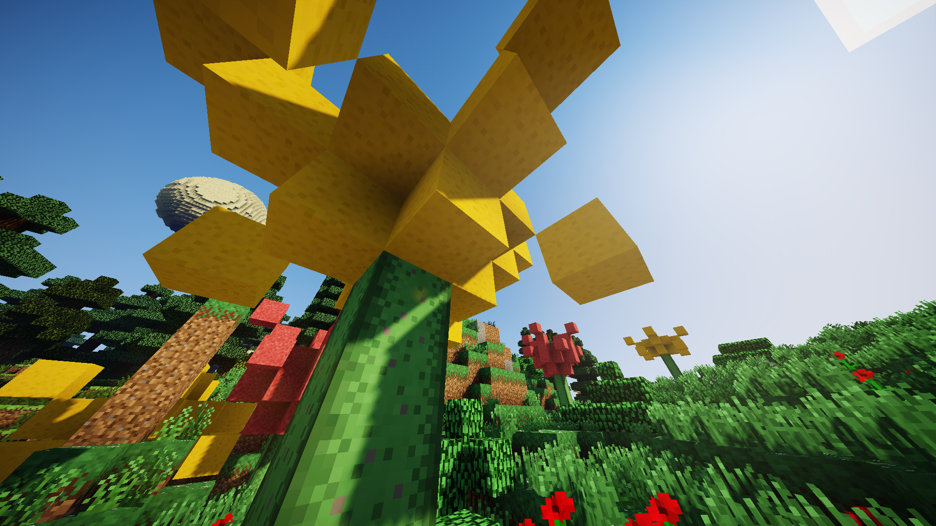 Minecraft 16 Bit Landscape Sky Cube Square Flowers Planet 1920x1080