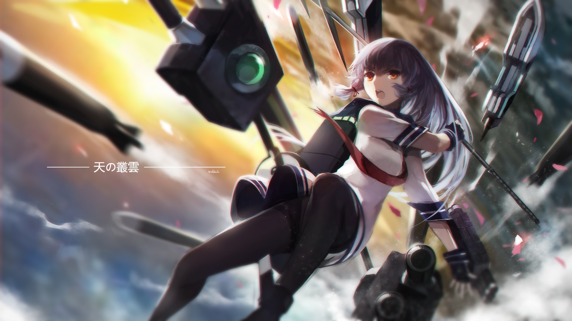 Swd3e2 Kantai Collection Anime Anime Girls Gloves Long Hair Orange Eyes Silver Hair School Uniform M 1889x1062