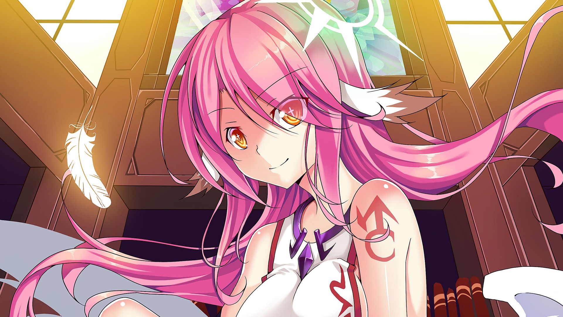 Jibril No Game No Life Anime Girls Anime Pink Hair Looking At Viewer 1920x1080