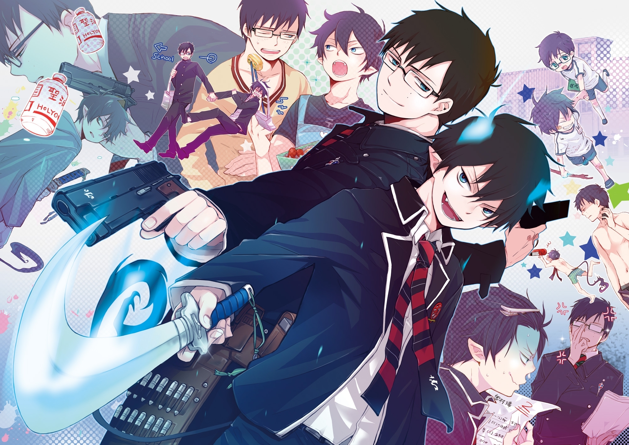 Ao No Exorcist Blue Exorcist Rin Okumura Yukio Okumura Kurikara Blue Exorcist Blue Hair Blue Eyes 2007x1418